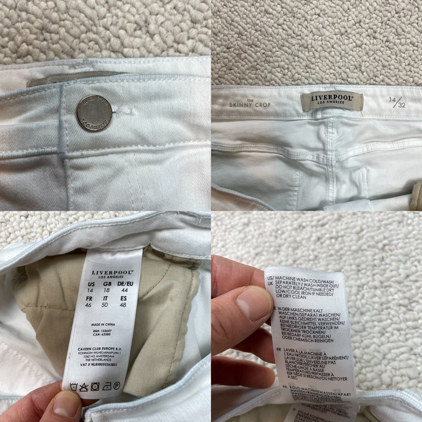 Vintage Liverpool Jeans Womens Jeans 14/32 White Skinny Mid Rise Stretch Fringes Bottoms Size 36" / US 14 / IT 50 - 8 Thumbnail