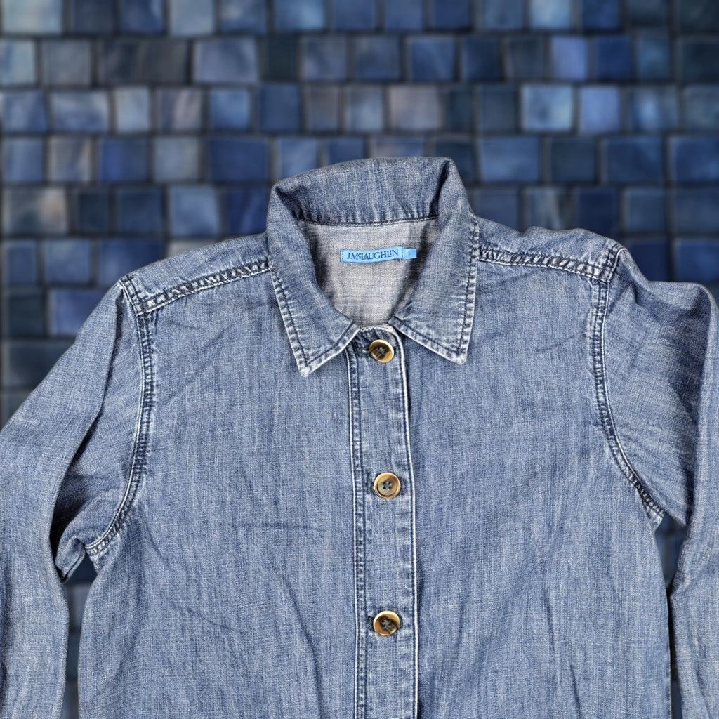 J.McLaughlin VINTAGE J McLaughlin Jacket Womens Small Blue Linen Chambray Button Front Pockets Size S / US 4 / IT 40 - 1 Thumbnail