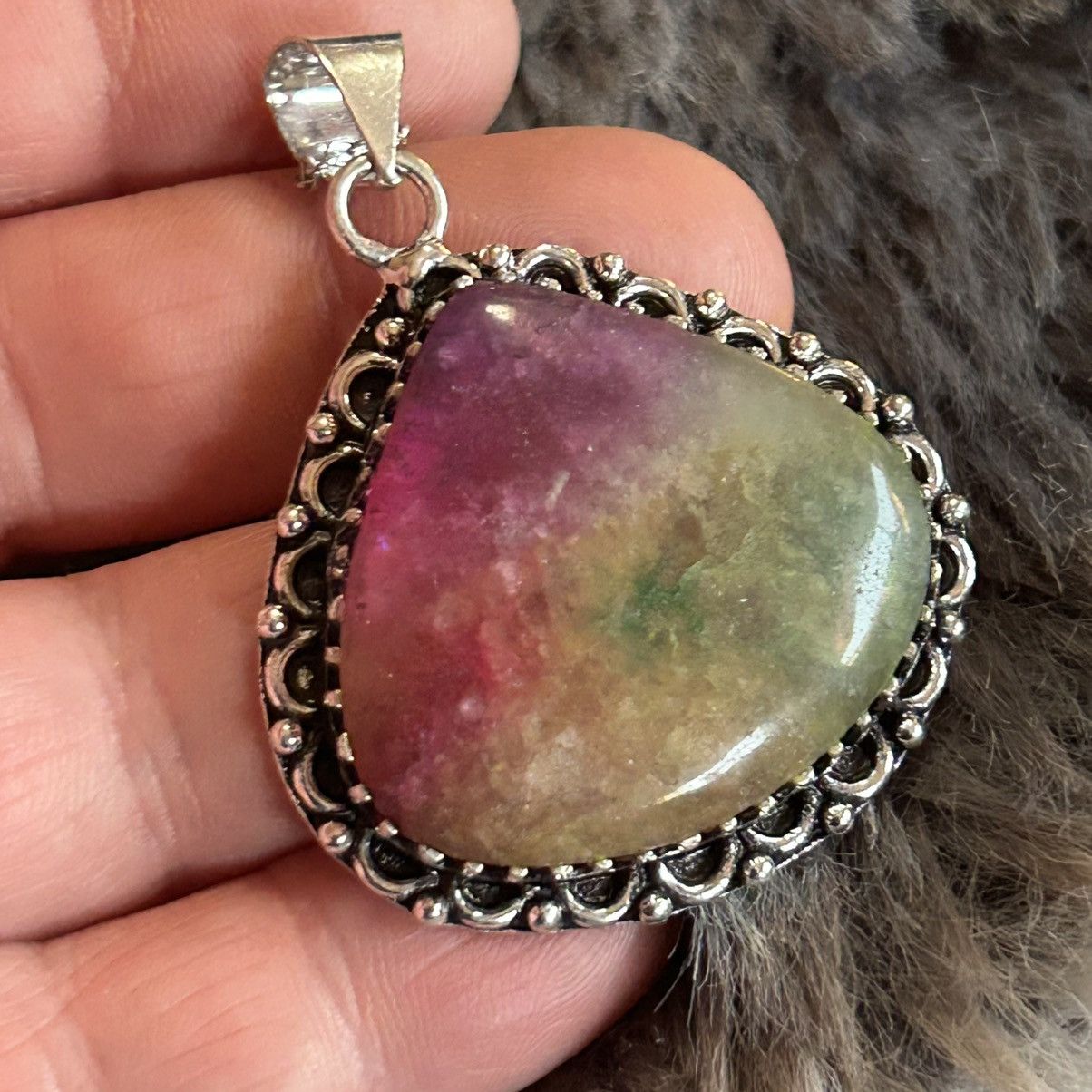 Handmade Handcrafted watermelon tourmaline dogtooth 925 necklace Size ONE SIZE - 1 Thumbnail