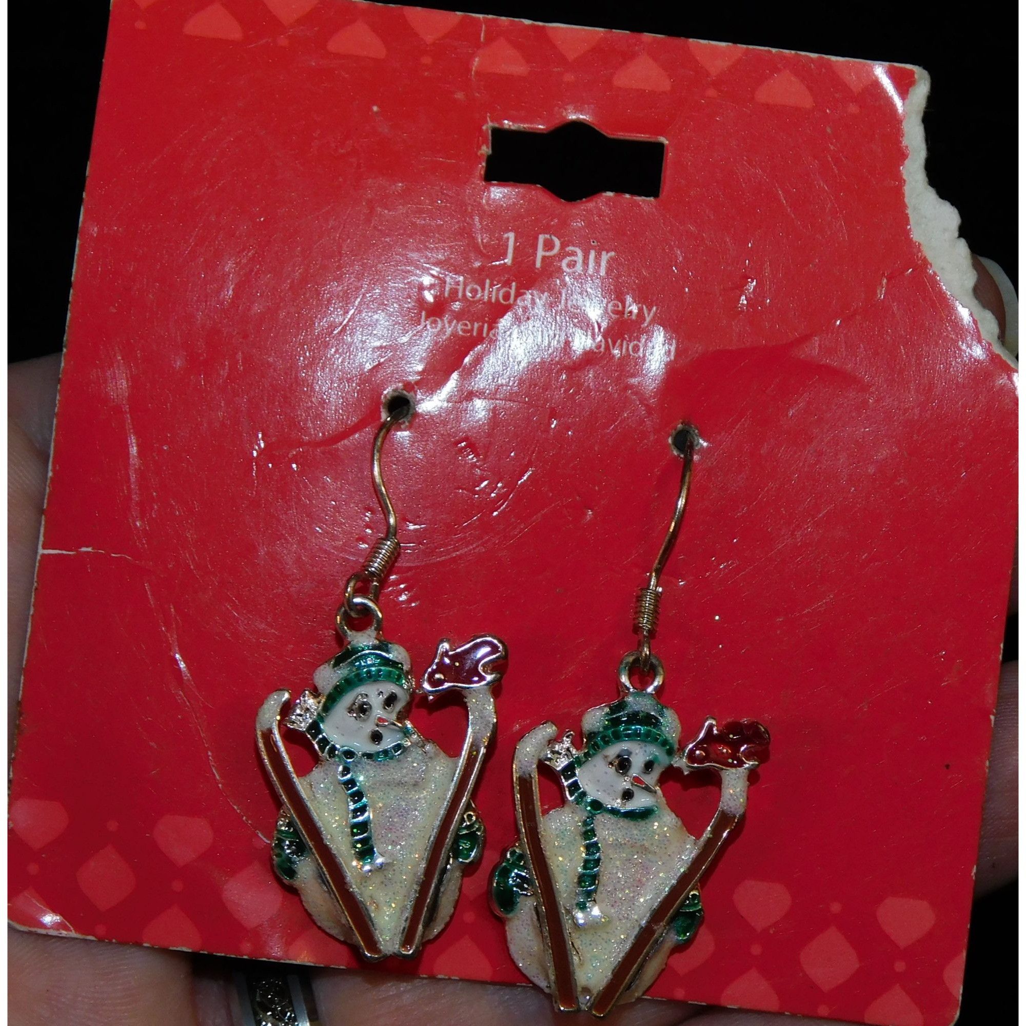Other Skiing Snowman Glitter Enamel Dangle Earrings Size ONE SIZE - 3 Thumbnail
