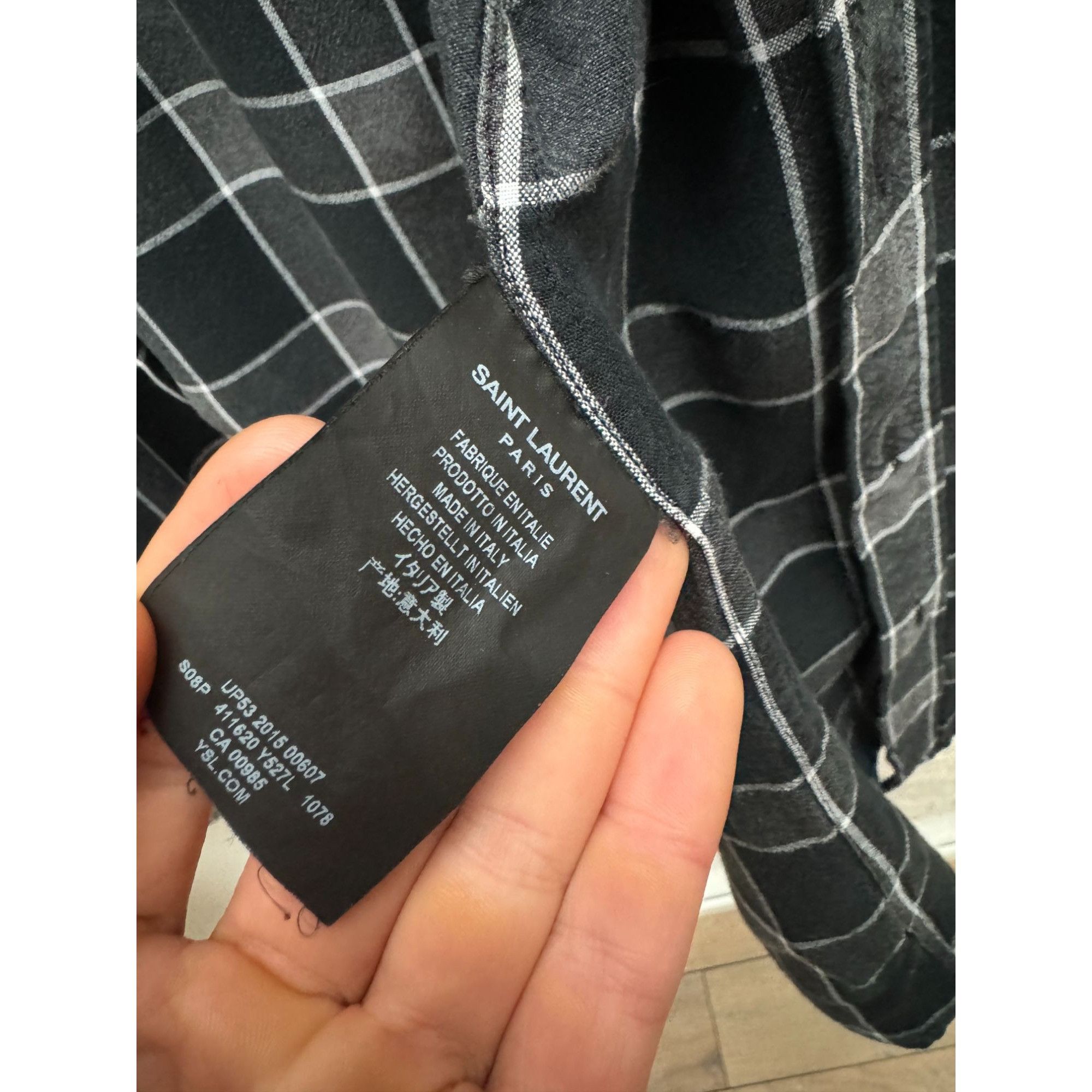 Saint Laurent Paris Navy Grey Checkered Shirt Size US M / EU 48-50 / 2 - 6 Thumbnail