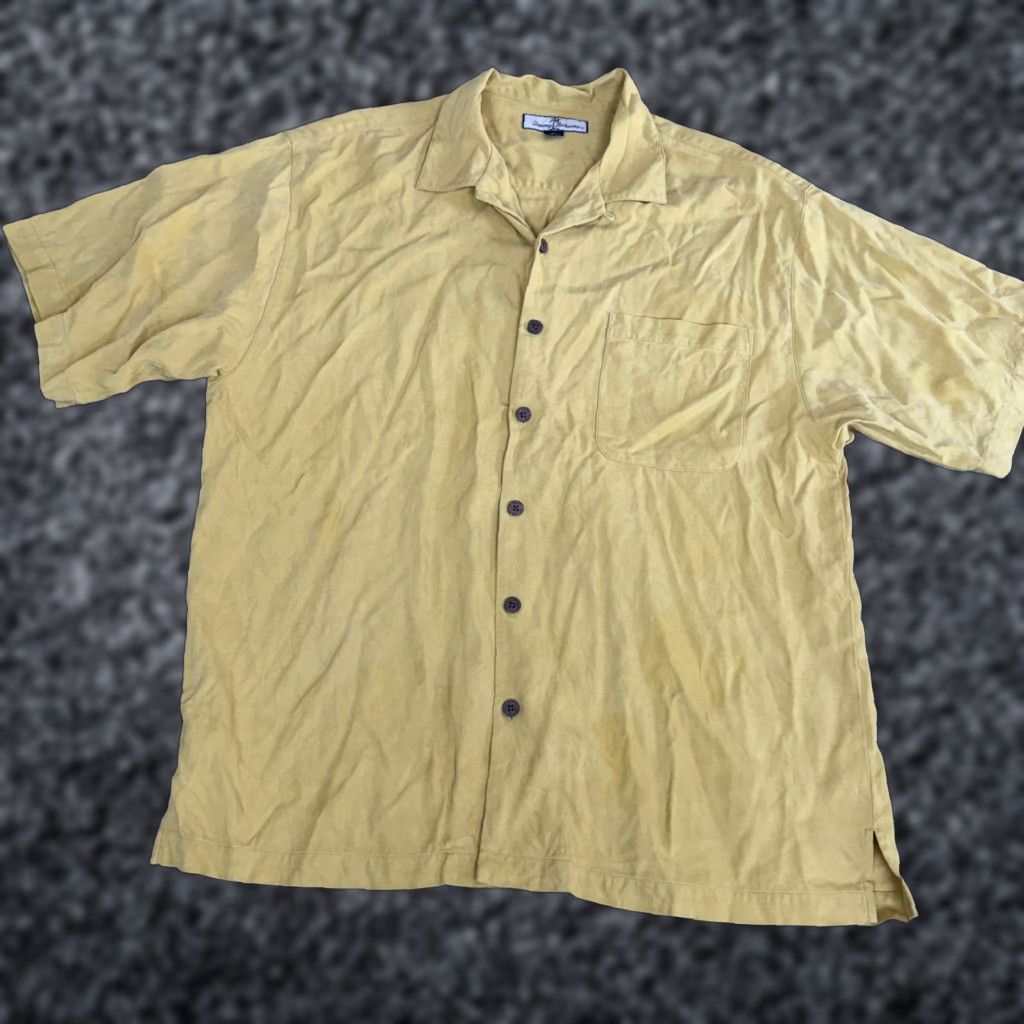 Tommy Bahama Tommy Bahama Shirt Mens L Yellow Silk Herringbone Camp Button Front Casual Size US L / EU 52-54 / 3 - 1 Thumbnail