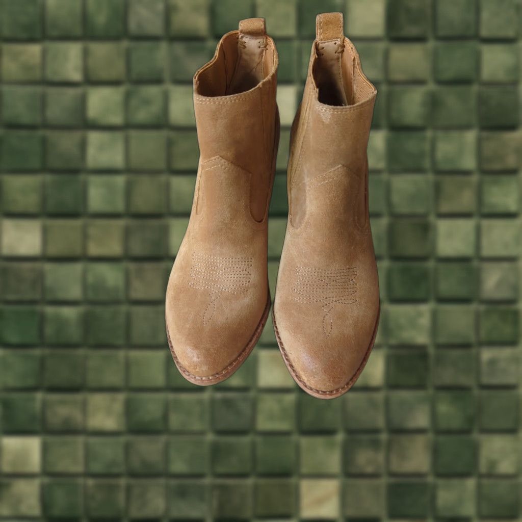 Dolce Vita Dolce Vita Boots Womens Tan Suede Western Cowgirl Ankle Bootie Size 7.5 Brown Pointed Toe Pull On Mid Heel Bohemian City Clubwear 7.5 Womens Boots Size US 8 / IT 38 - 1 Thumbnail