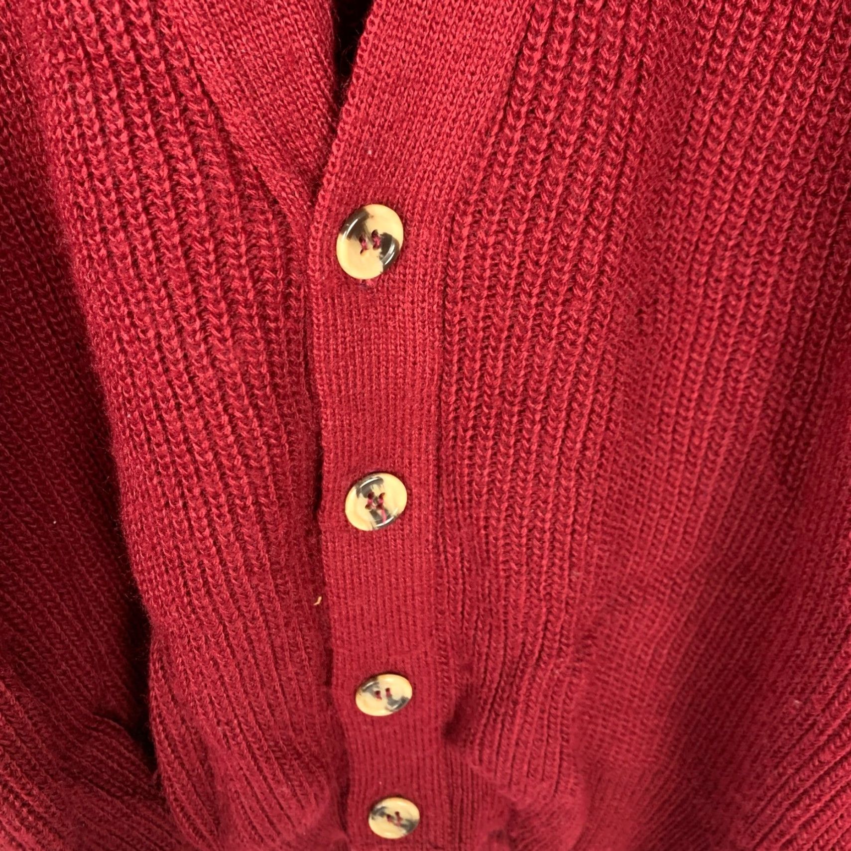 Vintage VINTAGE Poplar Burgundy V-Neck Grandpa Knit Cardigan XL Long Sleeve Red Grunge 1980s USA Mens Size US XL / EU 56 / 4 - 4 Thumbnail