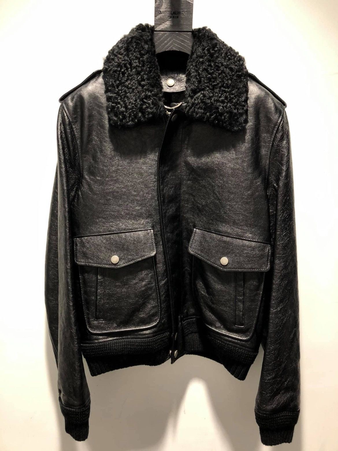 Saint Laurent Paris 18SS HEAVEN Embroidered Aivator Leather Jacket sz50 Size US M / EU 48-50 / 2 - 1 Thumbnail