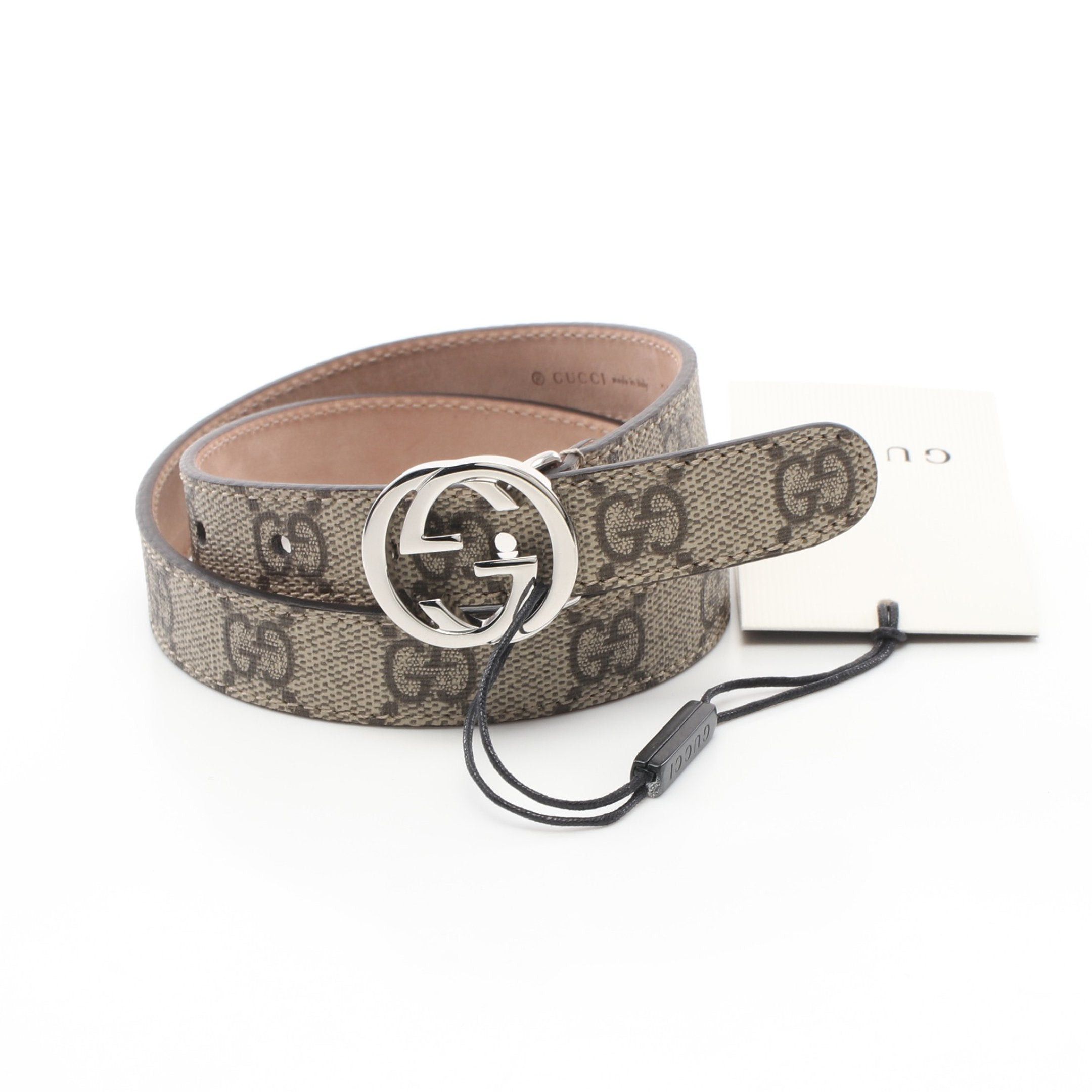 image of Gucci Children's GG Supreme Belt Pvc Beige Brown Silver Hardware Kids