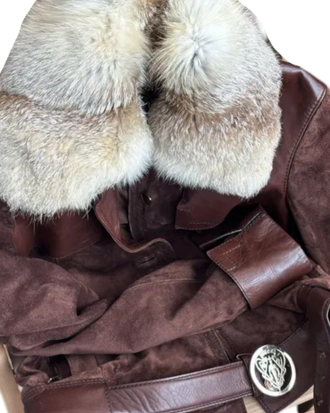 Gucci RARE FOX FUR COLLAR LEATHER BELTED JACKET BY FRIDA GIANNINI Size S / US 4 / IT 40 - 4 Thumbnail