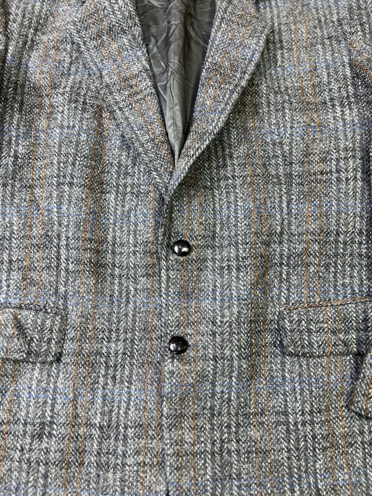 Harris Tweed Canda Wool Tweed Blazer Grey Herringbone Jacket Size 52 Size 52S - 3 Thumbnail