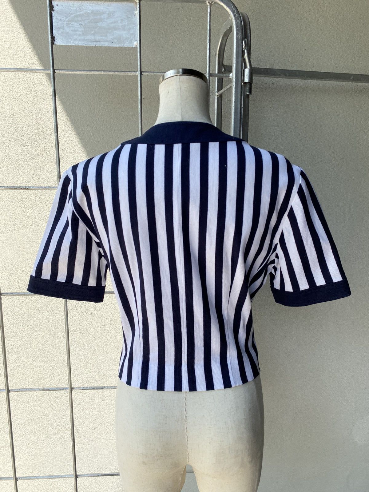 Courrèges Navy Chic Striped Button-Up Blouse.
