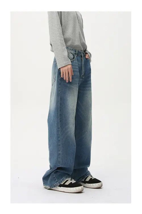 Jean Washed vintage whisker loose wide-leg straight jeans y2k Size US 32 / EU 48 - 4 Thumbnail