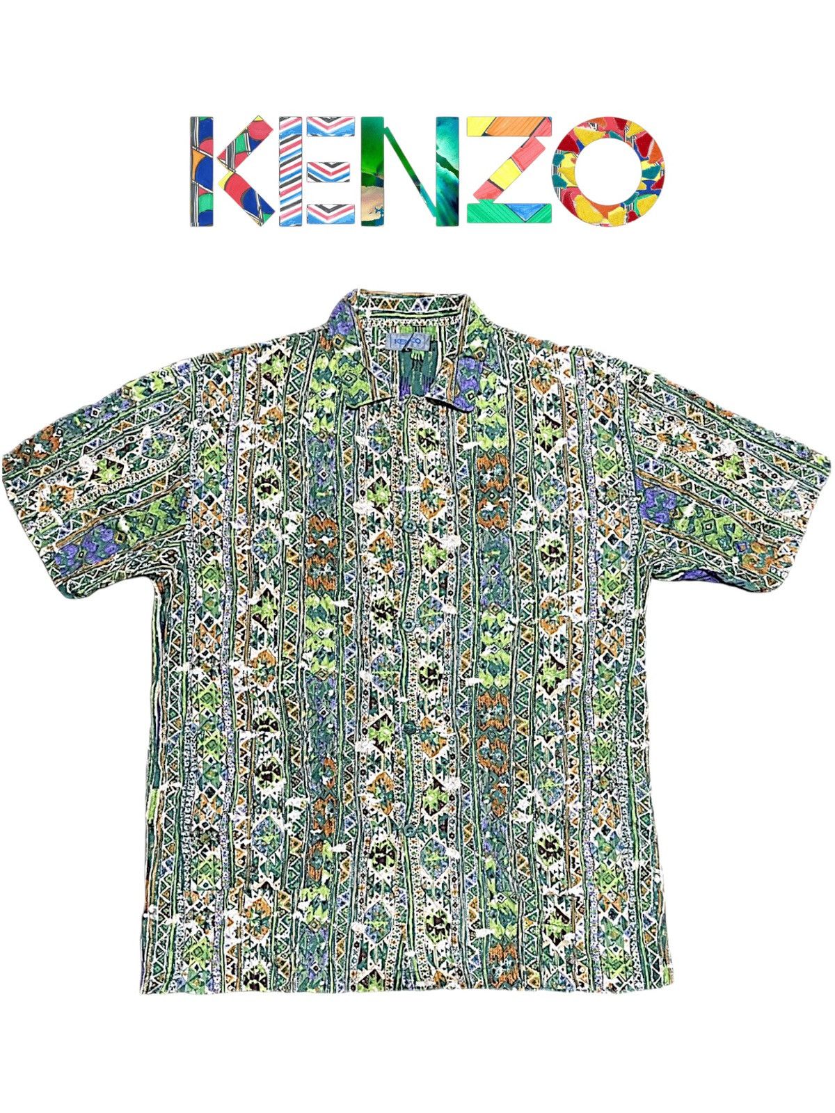 If Six Was Nine × Kenzo × Le Grande Bleu (L.G.B.) Vintage 90s Kenzo Emerald Green Double Down Pocket Shirts Size US L / EU 52-54 / 3 - 4 Thumbnail