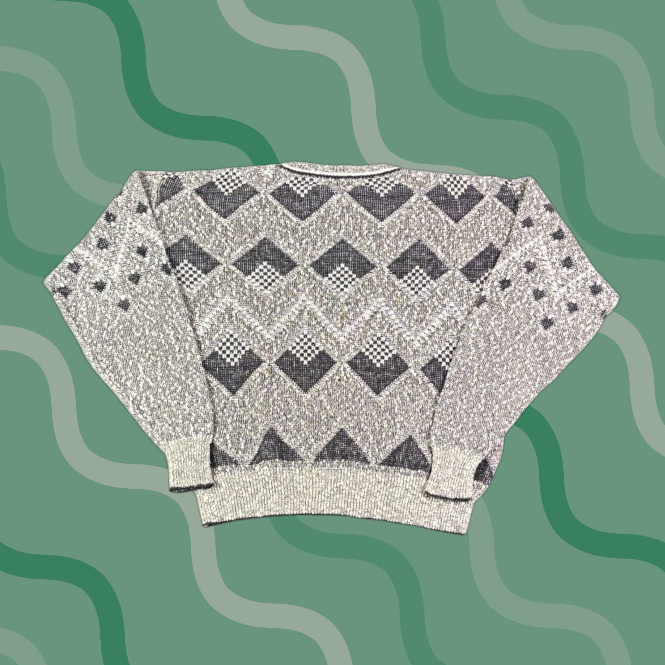 Vintage VINTAGE CEZAR Men's Geometric Pattern Knit Sweater L 90s Gray Crew Neck Pullover Tight-Knit Graphic Print Casual Winter Fall Size US L / EU 52-54 / 3 - 1 Thumbnail