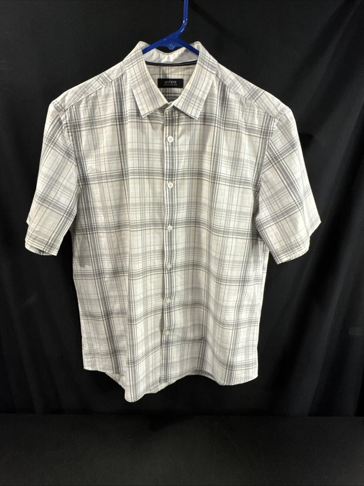 Alfani Alfani Men's Size Medium Button Up SS Gray Plaid [639] Size US M / EU 48-50 / 2 - 2 Thumbnail