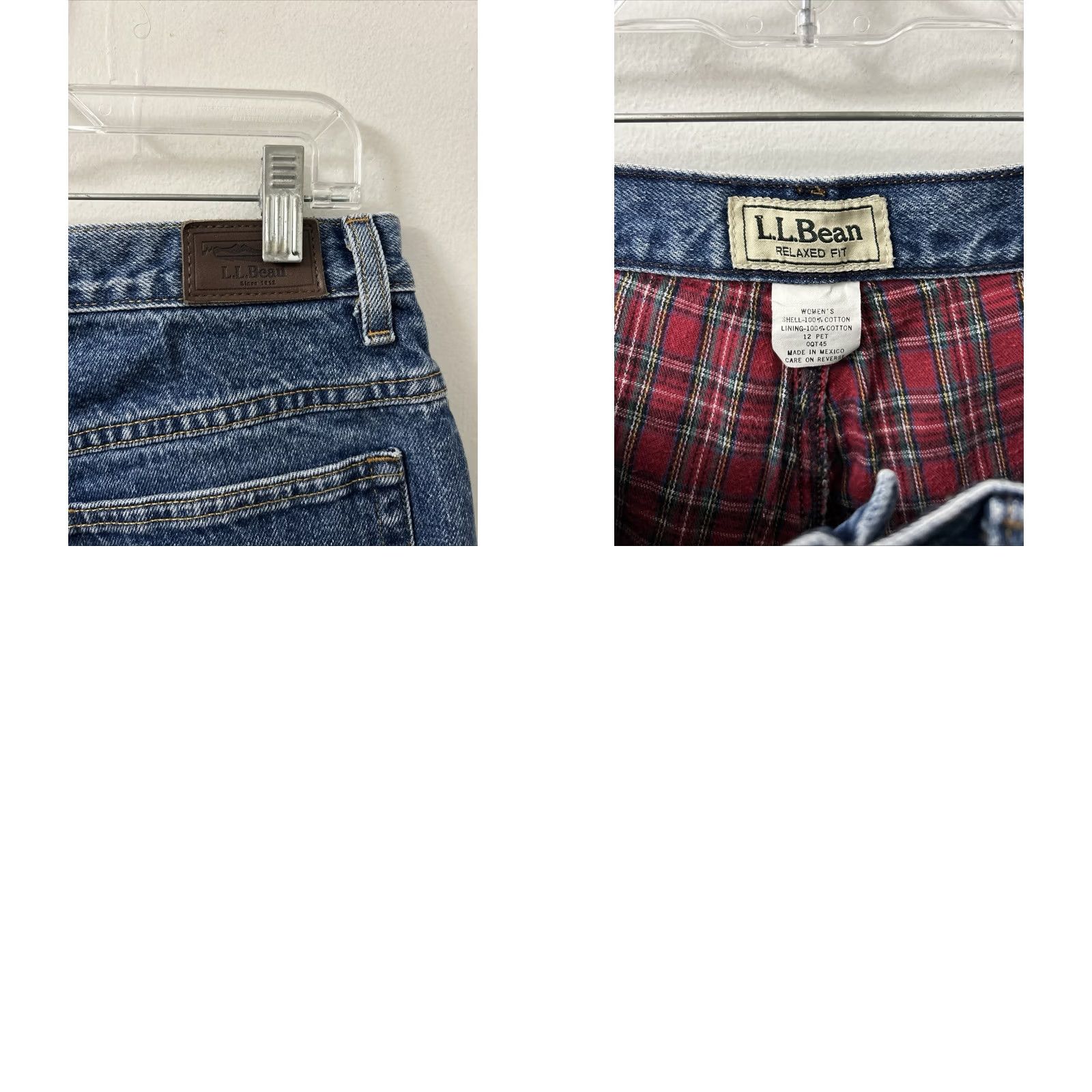 Vintage LL Bean Jeans Womens 12x27 Medium Wash Relaxed Fit Denim Flannel Lined 5-Pocket High Rise Cuffed 27 Inseam Blue Plaid Autumn Winter Size 34" / US 12 / IT 48 - 9 Thumbnail