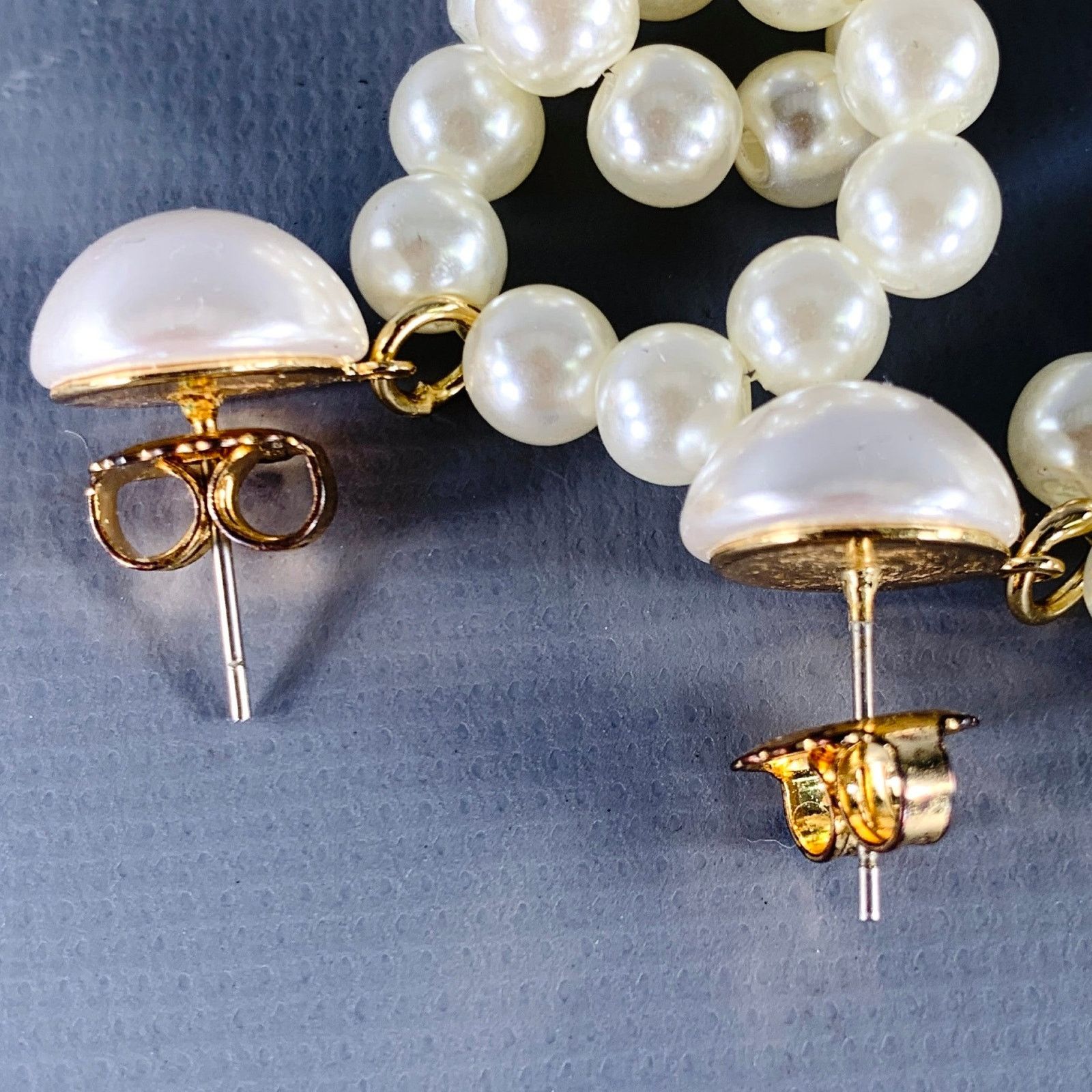 Vintage VINTAGE Gold Faux Pearl Interloop Earrings Size ONE SIZE - 2 Thumbnail