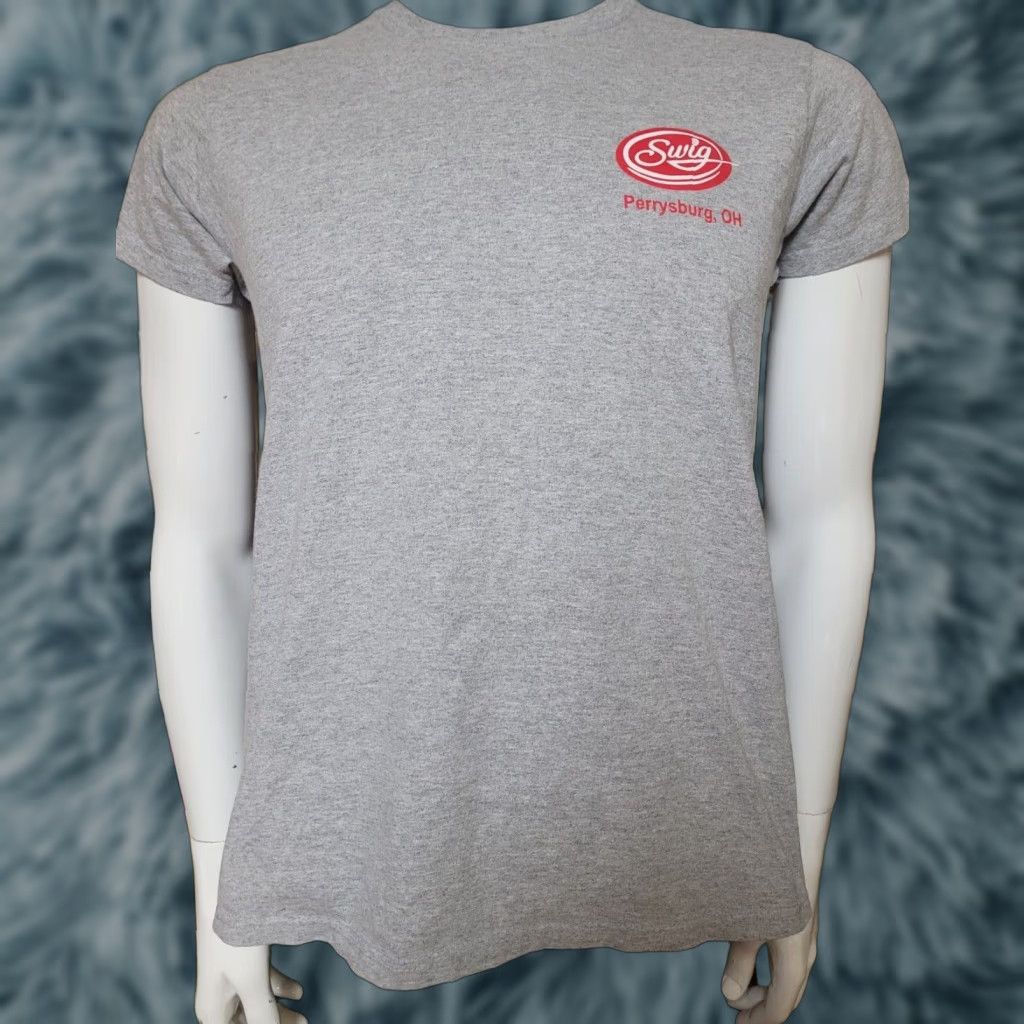 Gildan Womens T Shirt Medium Gray Swig Bar & Restaurant Perrysburg OH Shirt Womens M Gray Swig Bar & Restaurant 90% Cotton 10% Polyester Size M / US 6-8 / IT 42-44 - 1 Thumbnail