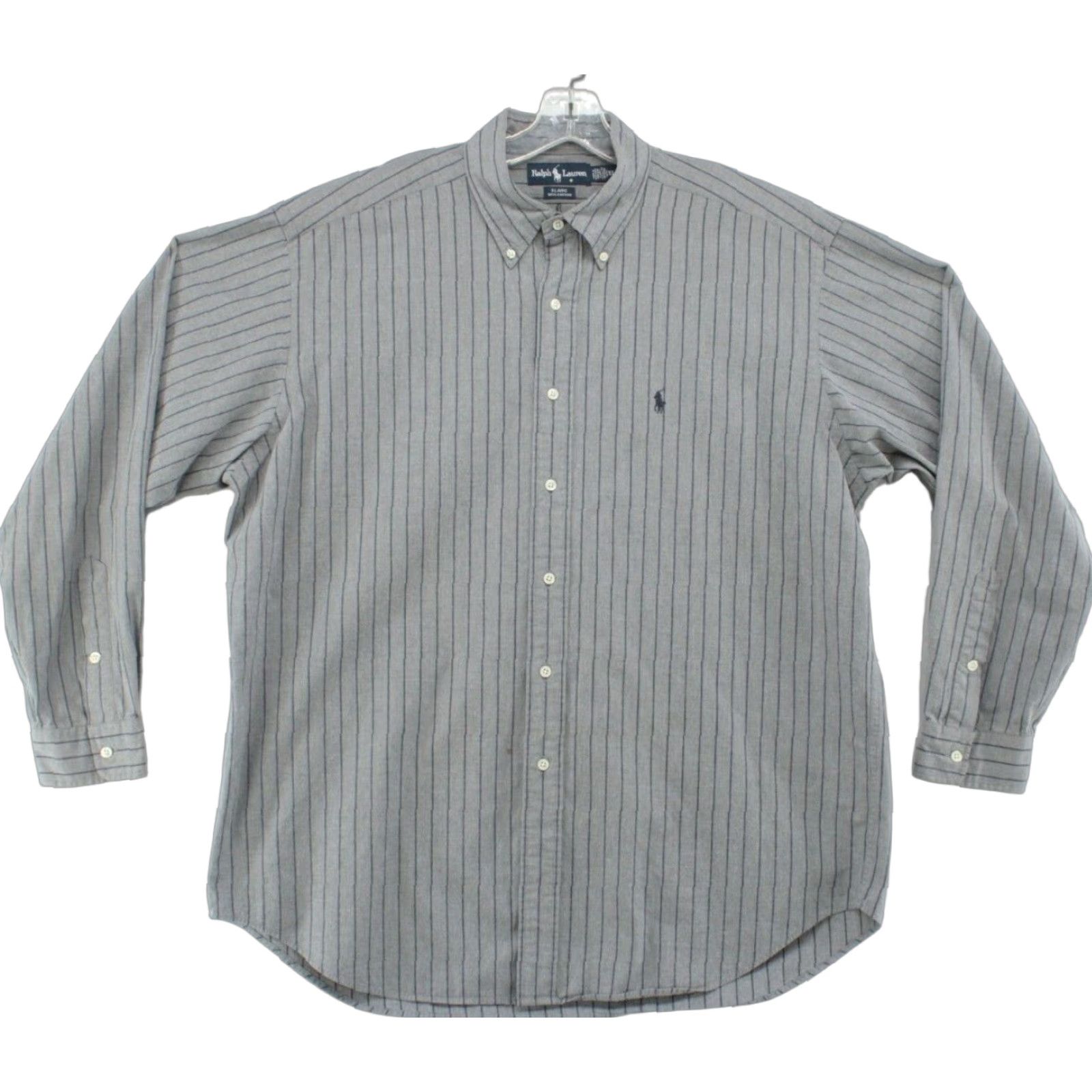 Polo Ralph Lauren VINTAGE Polo Ralph Lauren Blake Shirt Men's XL Gray Heavy Cotton Button-Up Long Sleeve Collared Striped Poney Logo 90s Designer City Preppy Workwear Size US XL / EU 56 / 4 - 1 Thumbnail