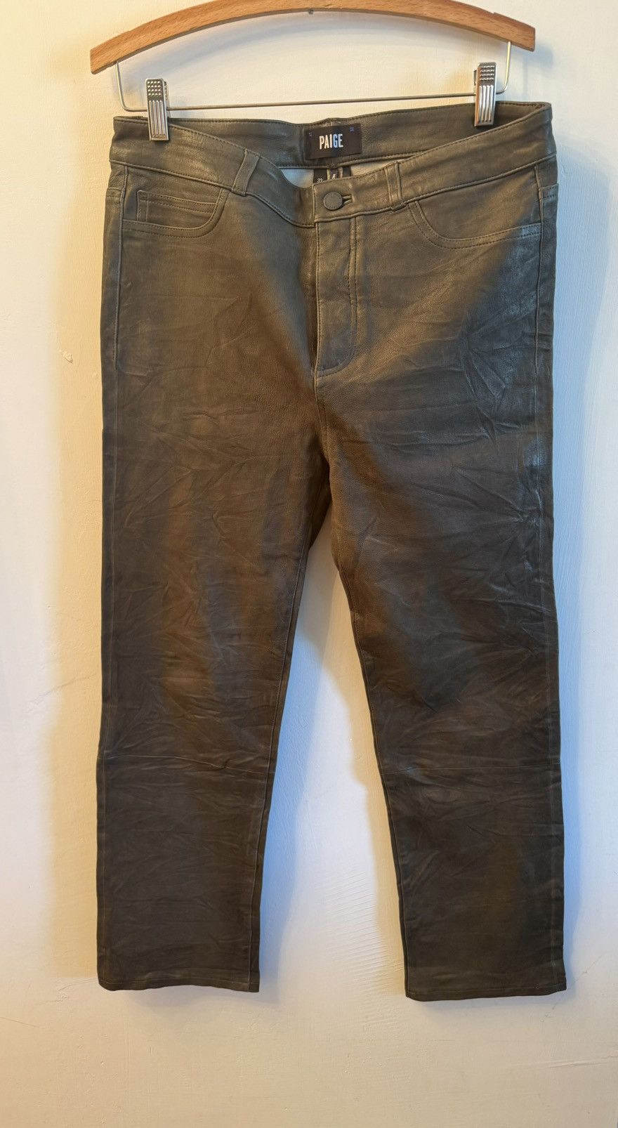Paige PAIGE Genuine Leather Men's Pants Dark Gray, Textured Finish Size US 32 / EU 48 - 9 Thumbnail