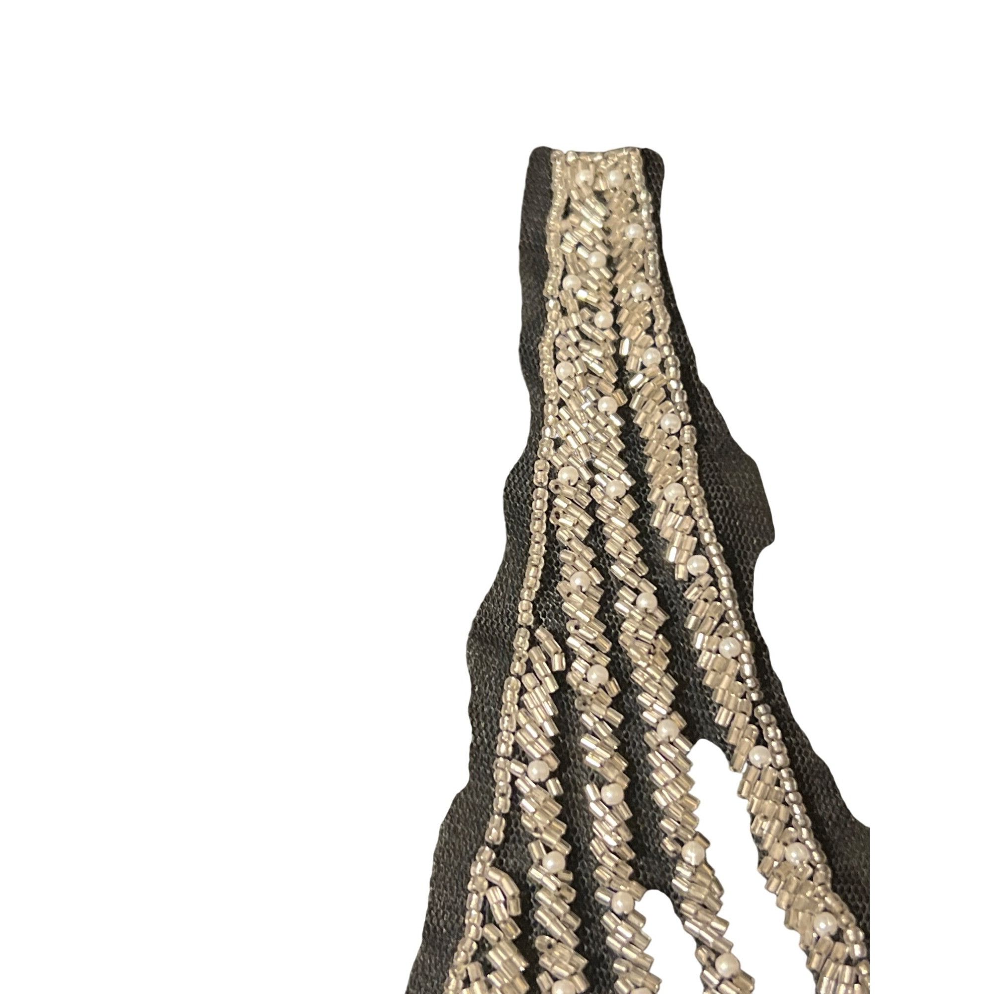 Other Vintage Beaded Mesh Collar Necklace Bib Sequins Black Satin Size ONE SIZE - 3 Thumbnail