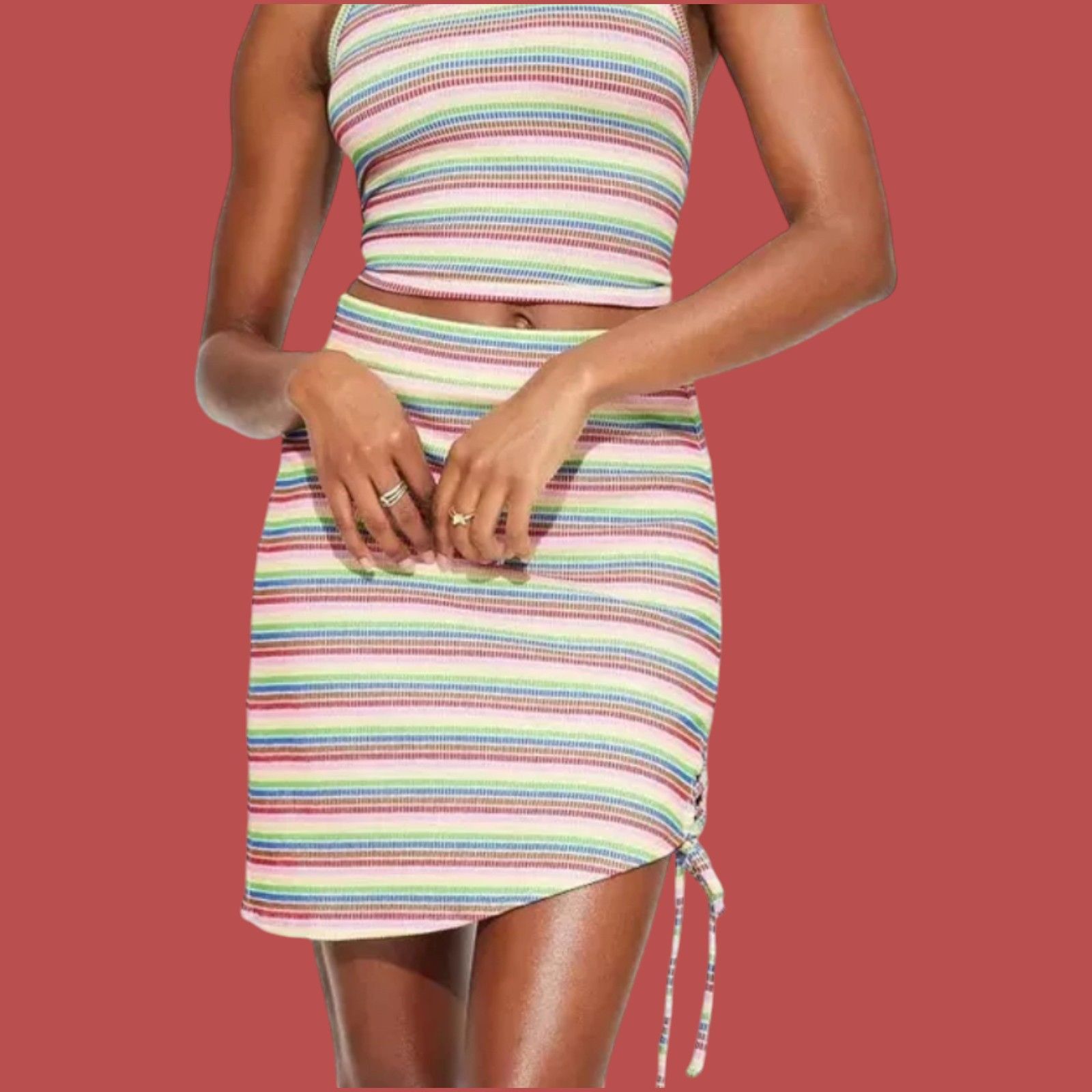 Other Pride - Women's Mid-Rise Mini Asymmetrical Skirt Rainbow Str Size 32" / US 10 / IT 46 - 1 Thumbnail