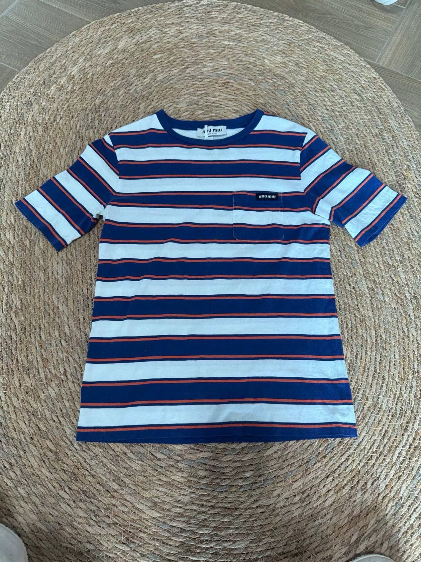 Miu Miu Miu Miu 24SS Blue White Stripe Tee Size XS / US 0-2 / IT 36-38 - 1 Thumbnail