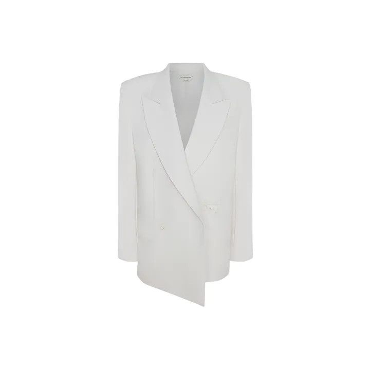 Alexander McQueen Alexander McQueen White Double-Breasted Wool Blazer 0079 Size L / US 10 / IT 46 - 1 Thumbnail