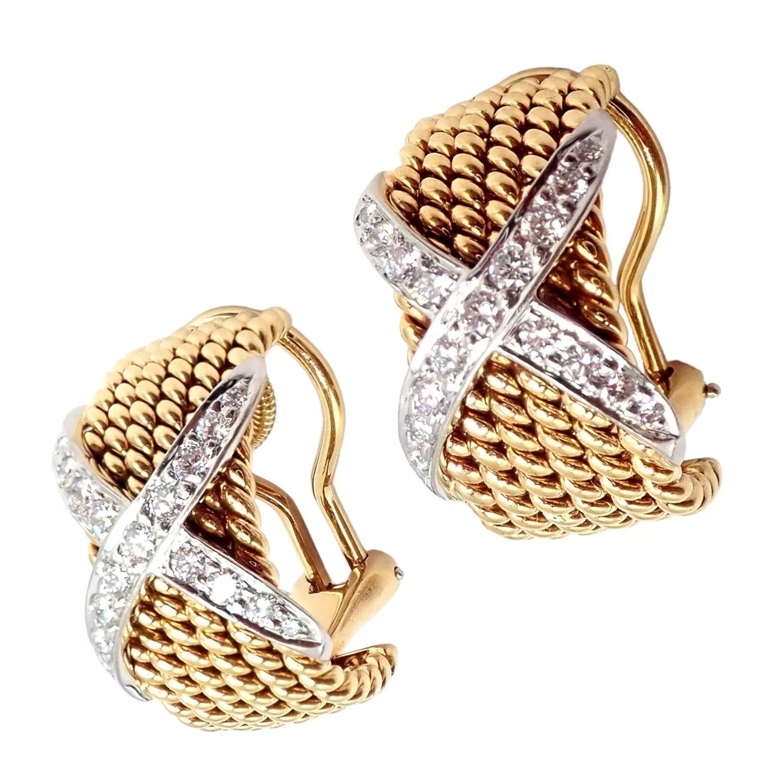 Tiffany & Co. Tiffany & Co Gold Platinum Diamond 6 Row Rope X Earrings Size ONE SIZE - 10 Thumbnail