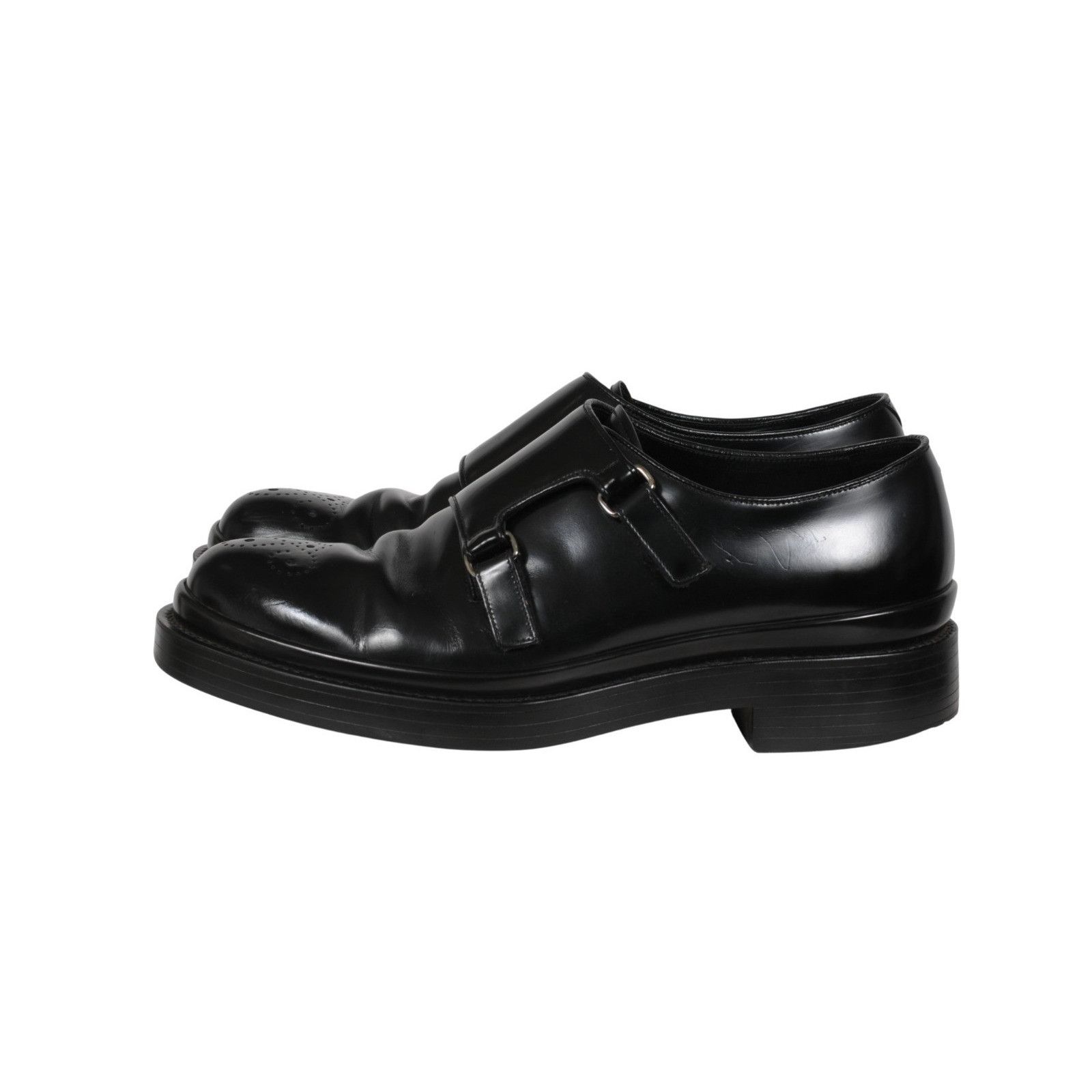 Prada Double Monk Straps Medallion Toe Black - 02621 Size US 9.5 / EU 42-43 - 4 Thumbnail