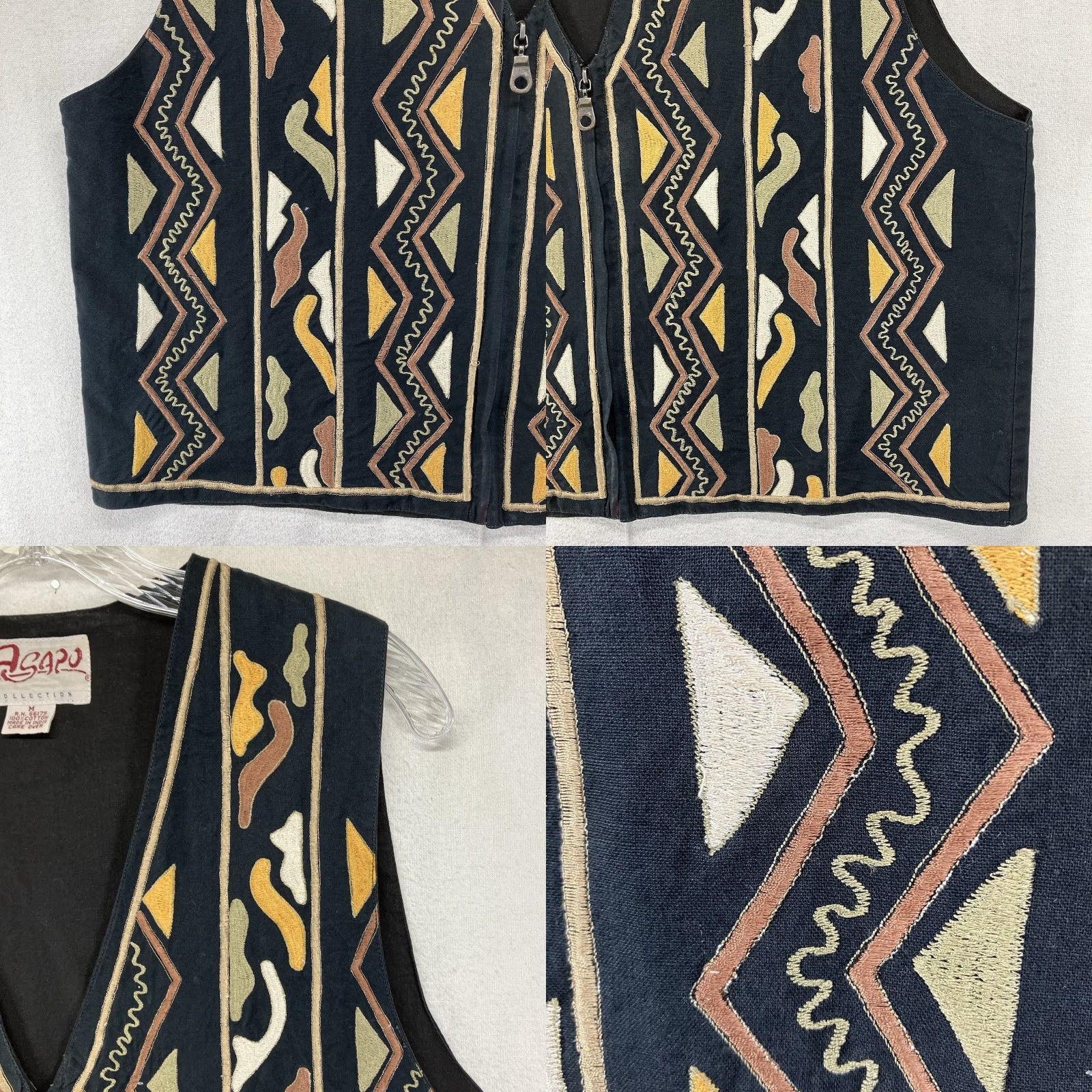 Vintage VINTAGE Women's Vest Tribal Embroidered Earth Tones All Cotton Zip Front Medium Size M / US 6-8 / IT 42-44 - 8 Thumbnail