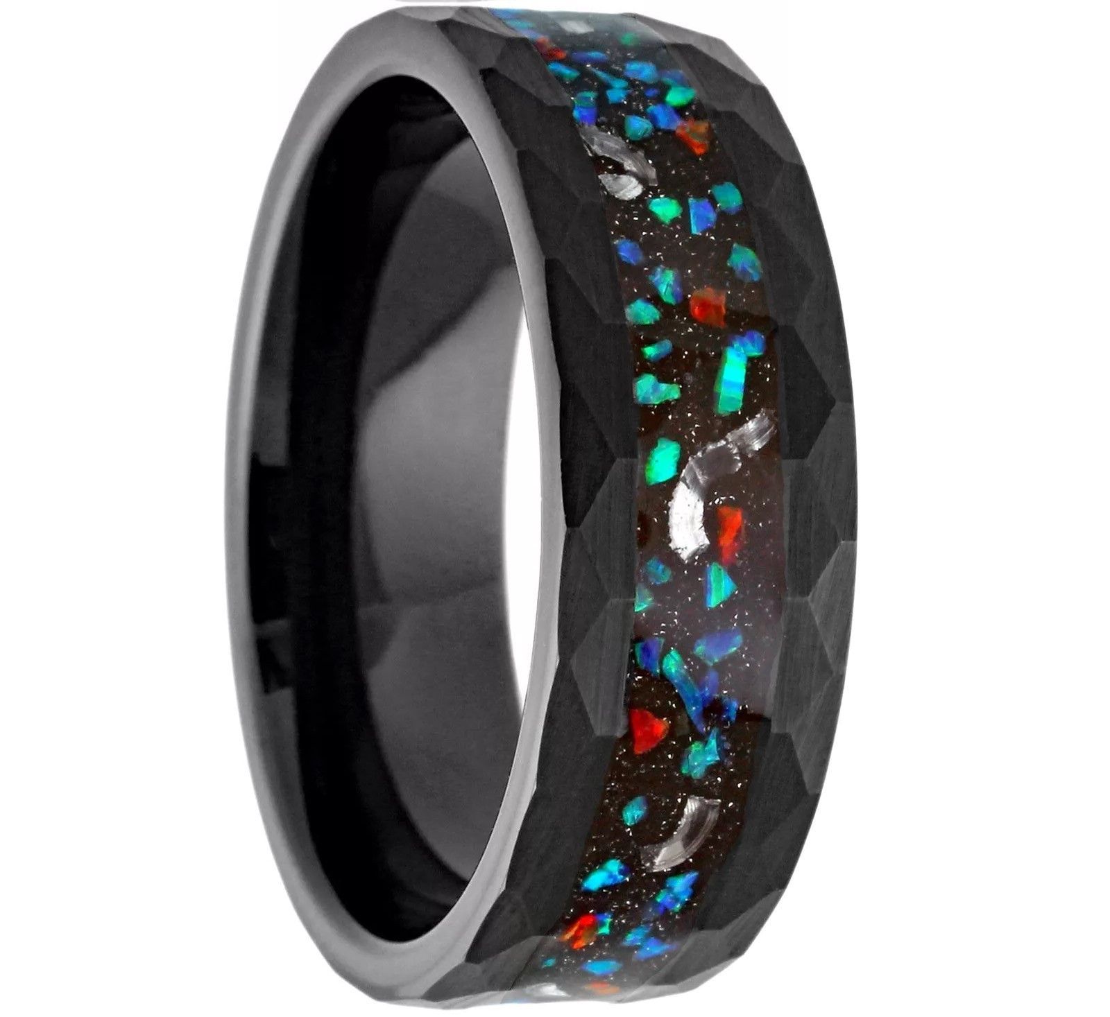 Other Black faceted Tungsten Opal w/ Faux meteorite Band Ring Size ONE SIZE - 2 Thumbnail