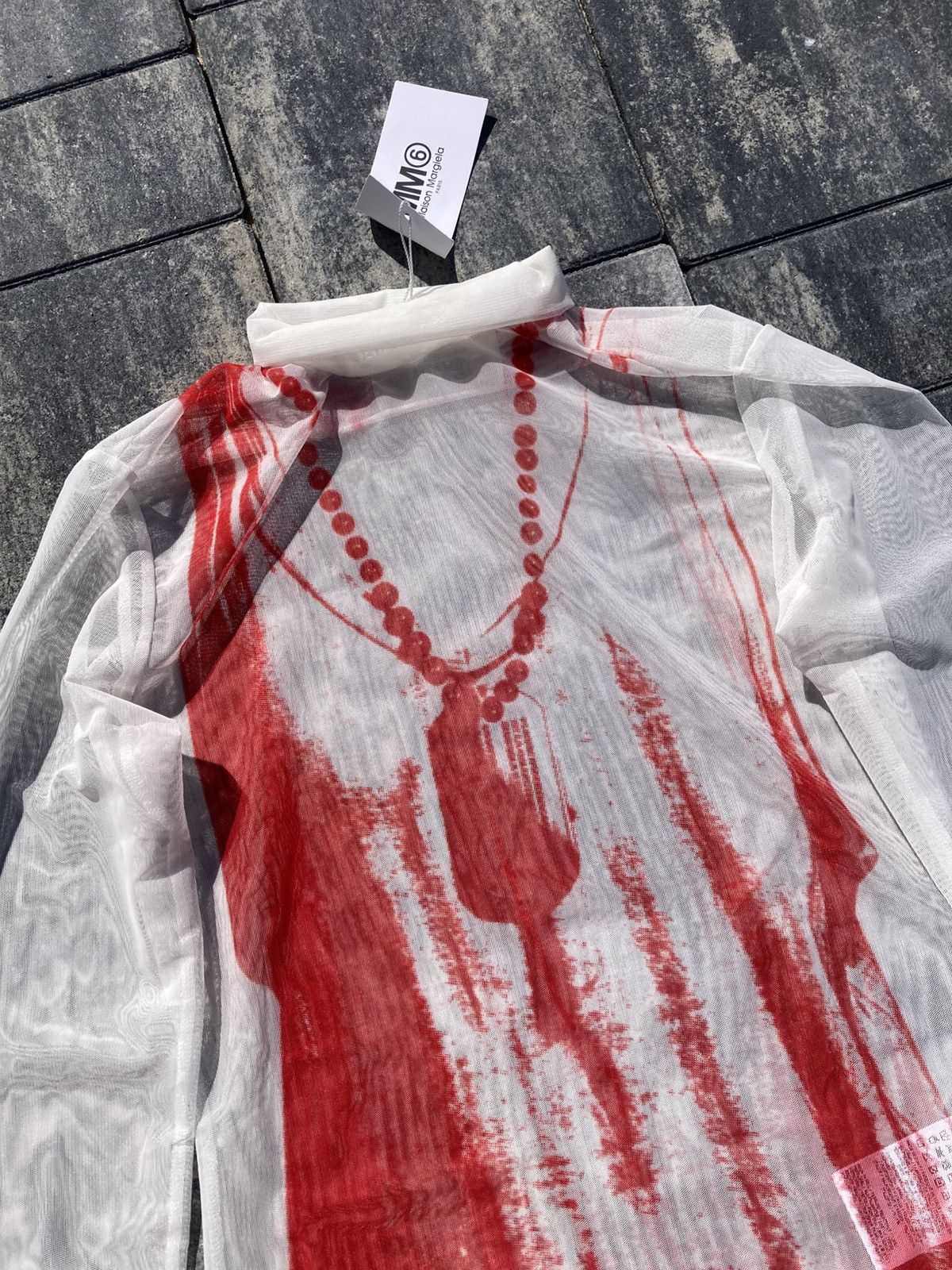 Maison Margiela Maison Margiela MM6 Chain Printed Mesh Top Turtleneck Red Size M / US 6-8 / IT 42-44 - 3 Thumbnail