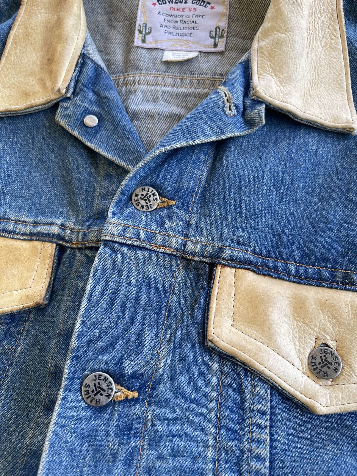 Vintage 1980s Cowboy Code Dirty Denim Jacket Size US L / EU 52-54 / 3 - 16 Thumbnail