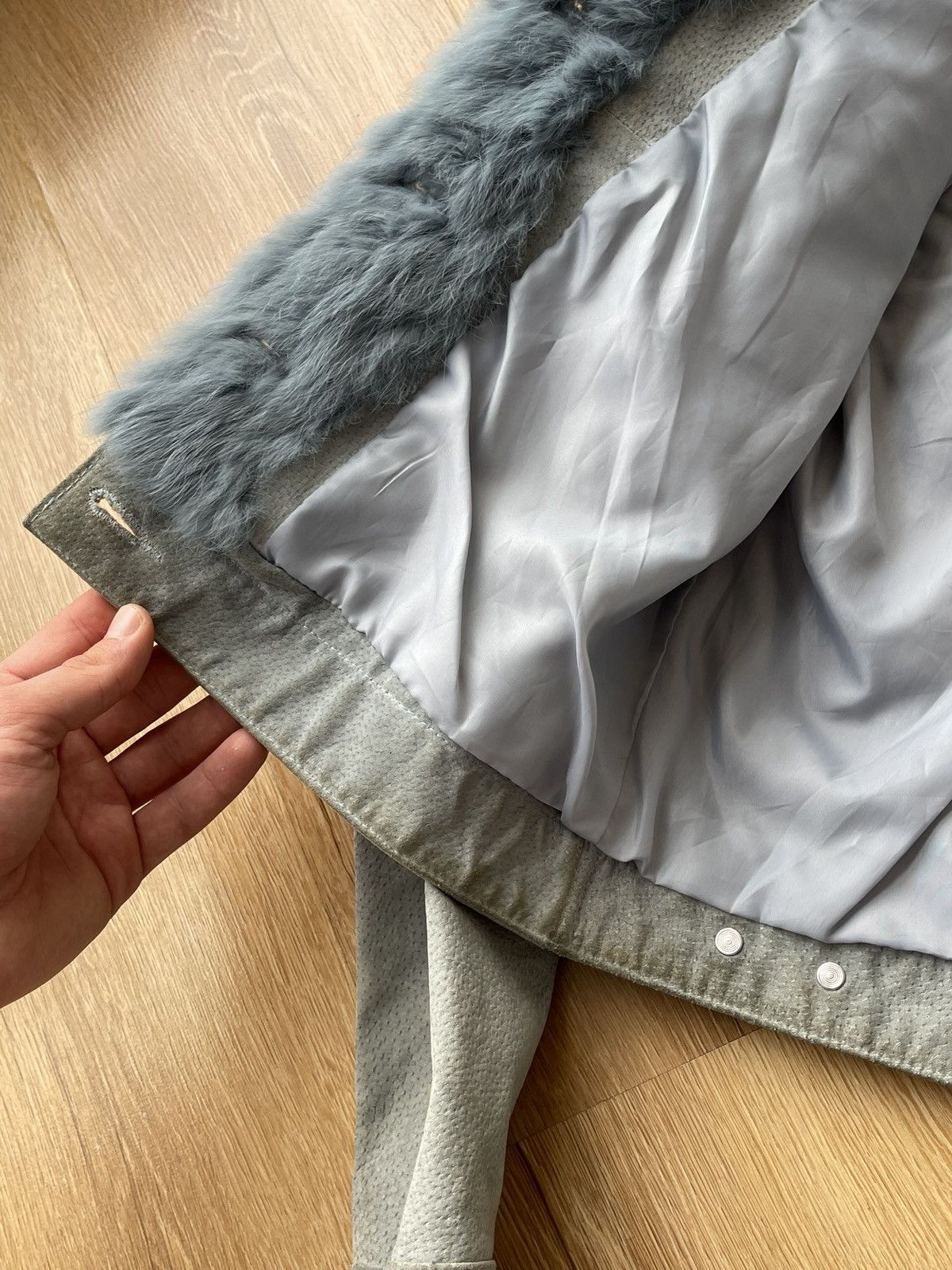 Vintage REAL RABBIT FUR Archive Baby Blue Suede Leather Jacket Y2K Size S / US 4 / IT 40 - 9 Thumbnail