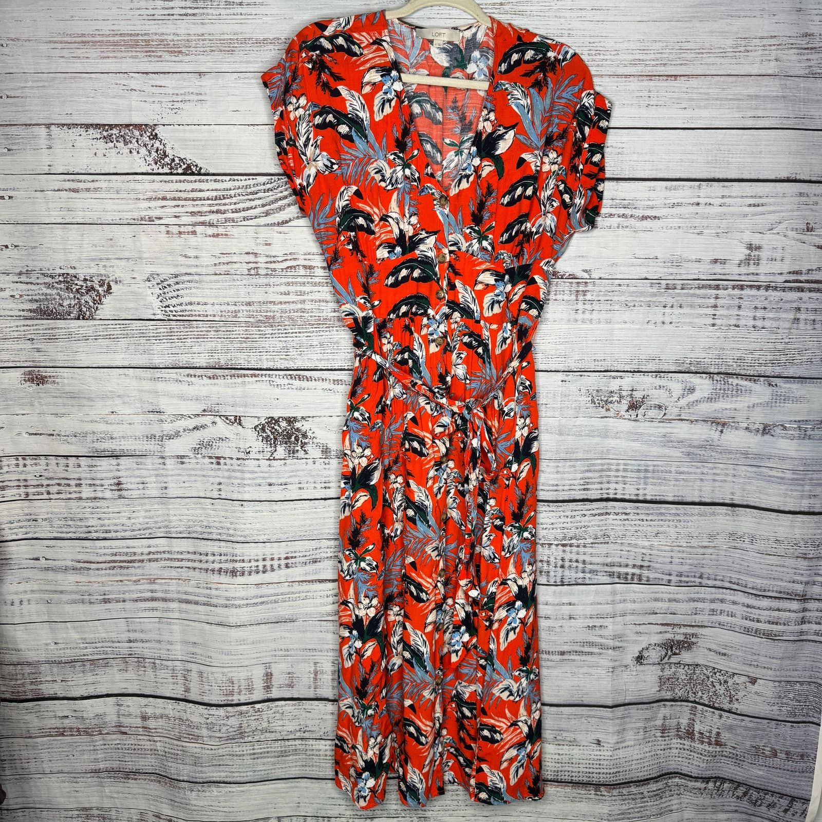 Loft Loft Ann Taylor Botanical Button Tie Waist Midi Dress 8 Size M / US 6-8 / IT 42-44 - 2 Thumbnail