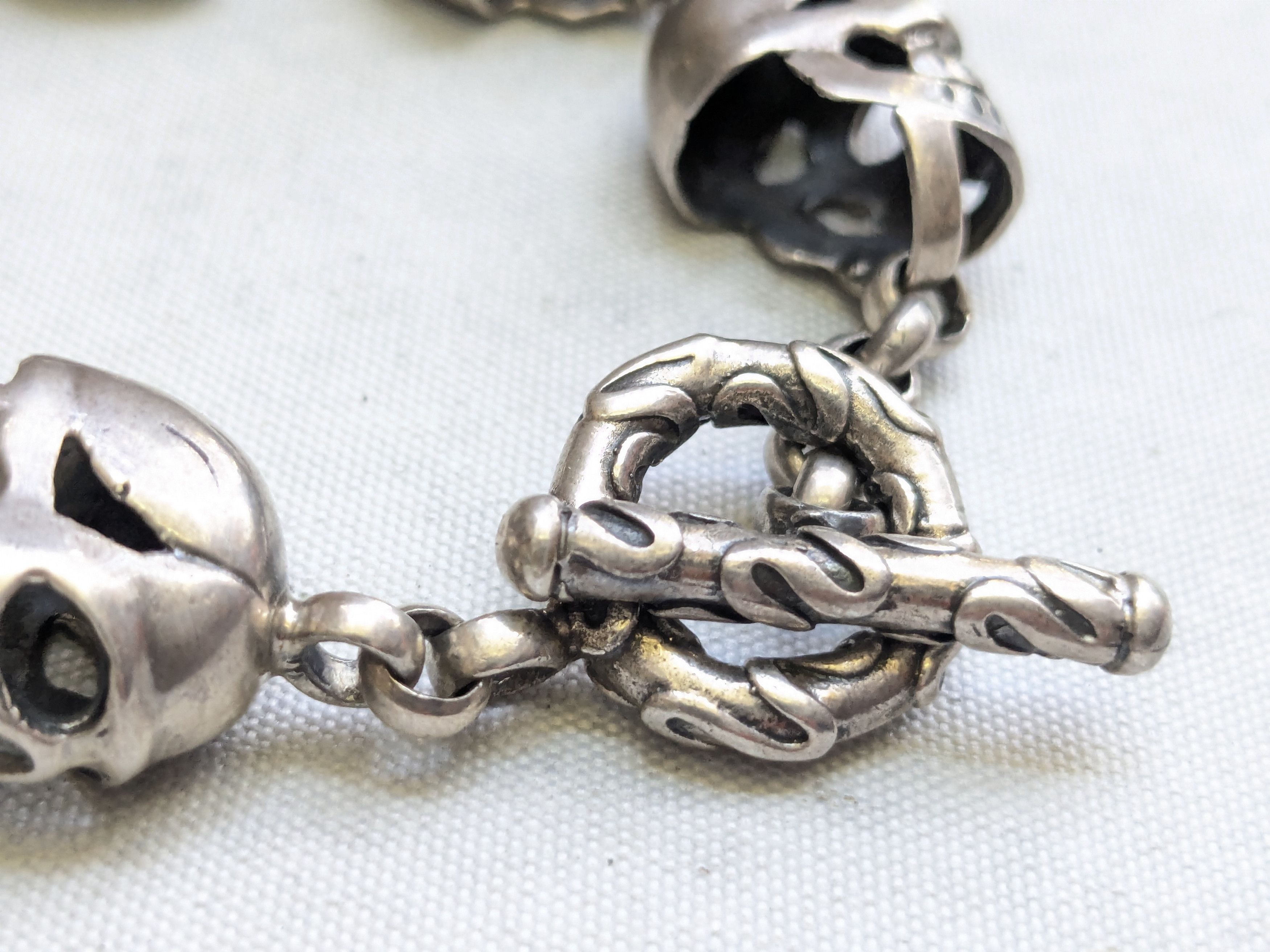 Jewelry Vintage Sterling Silver Skull Bracelet 6.25" Biker Punk Size ONE SIZE - 5 Thumbnail