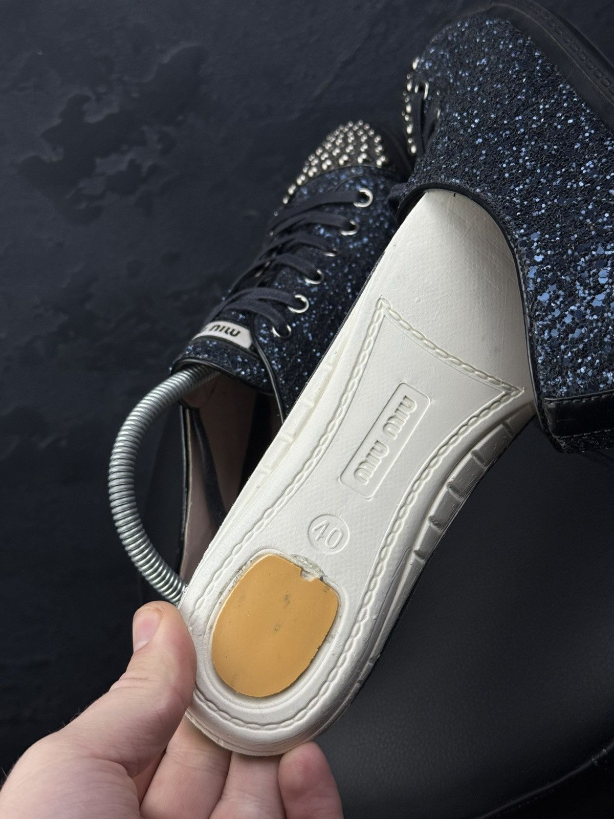 Miu Miu Miu Miu Glitter Dark Blue Studded Blue Trainer Sneakers Size US 10 / IT 40 - 11 Thumbnail