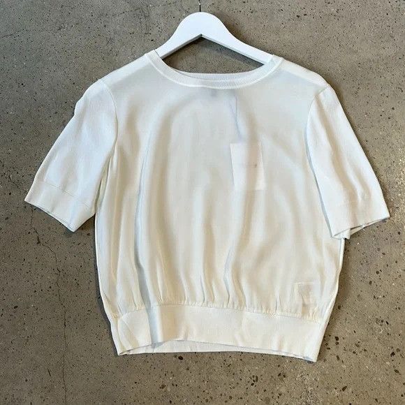 Theory Ivory Silk Shrunken Short-Sleeve Top