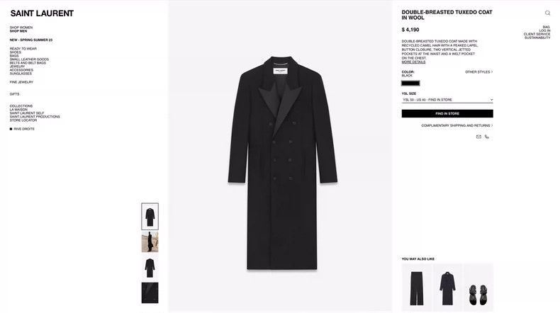 Saint Laurent Paris black silk double-breasted coat-2507 Size US L / EU 52-54 / 3 - 5 Thumbnail
