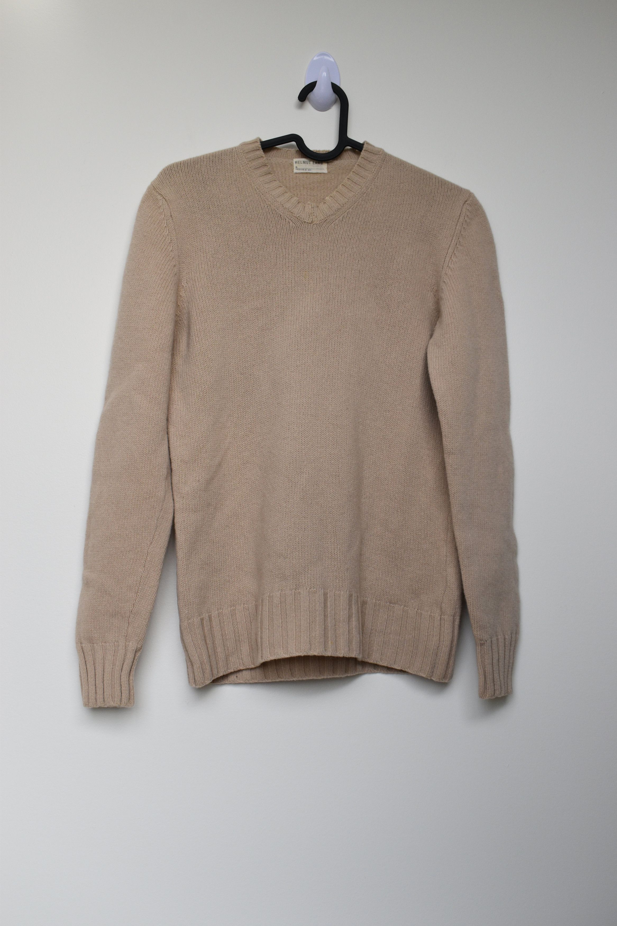 Helmut Lang × Vintage Helmut Lang 1999 Wool Cream Knit Sweater V Neck Beige Size US S / EU 44-46 / 1 - 1 Thumbnail