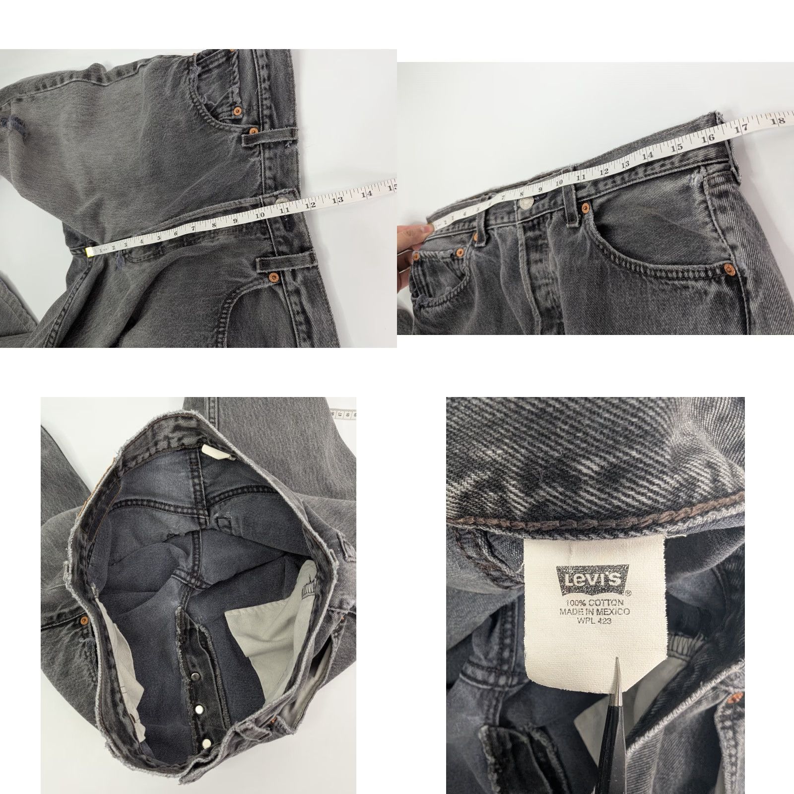 Levi's VINTAGE Levi's 501 Jeans Women Grey 33x29 Button Fly Original Denim Distress Casual Regular Fit USA 00s Womens Size 24" / US 00 / IT 34 - 9 Thumbnail
