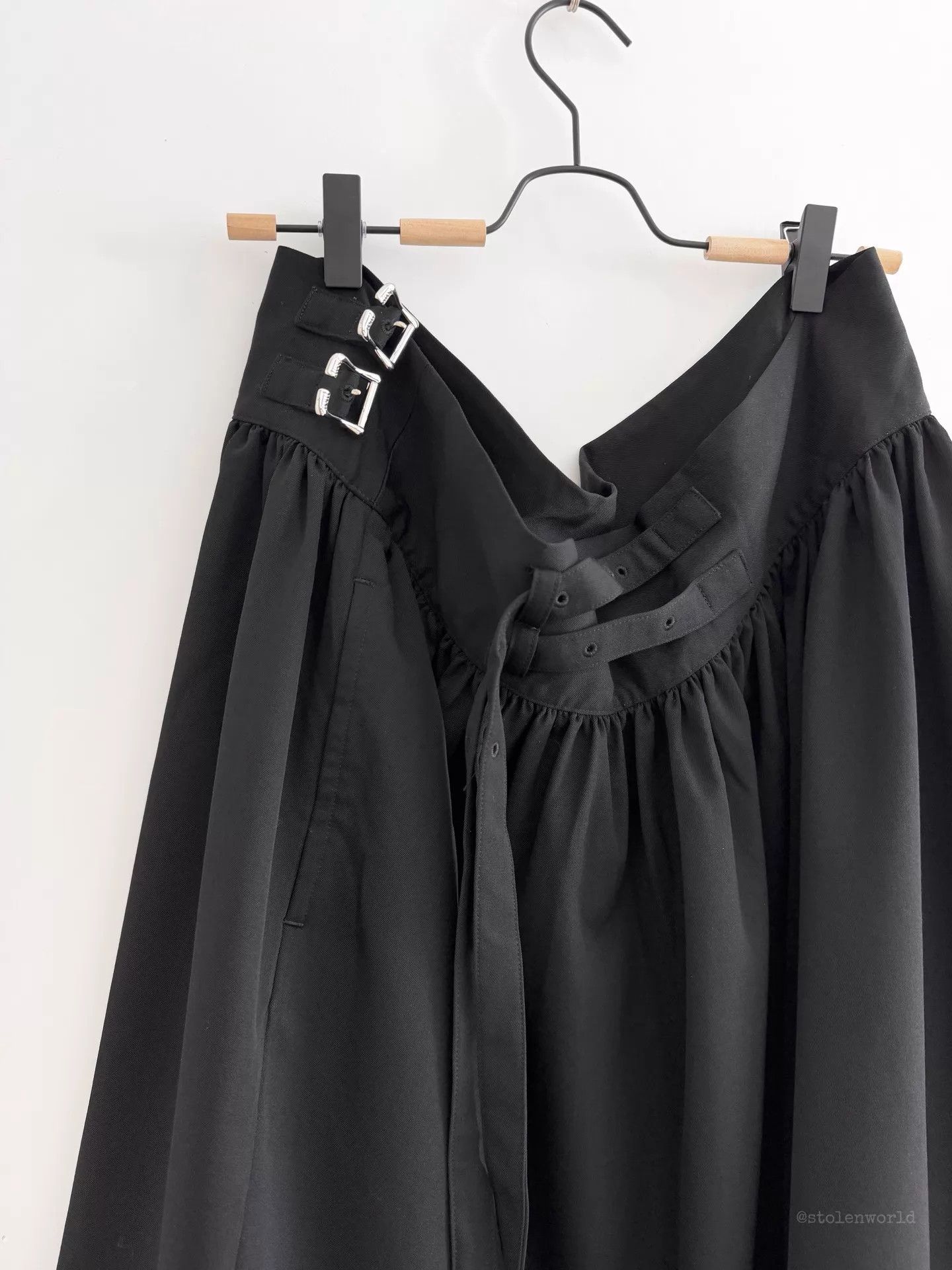 Limi Feu Limi feu Black Double Buckle Wool Swing Midi Skirt Size 26" / US 2 / IT 38 - 3 Thumbnail