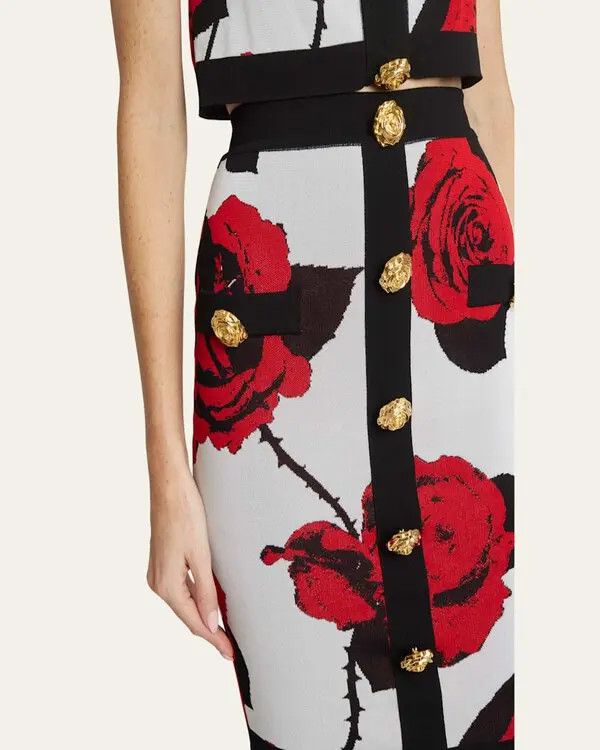 Balmain o1s1wg110825 Floral Jacquard Midi Skirt in Multicolor Size 27" / US 4 / IT 40 - 4 Thumbnail