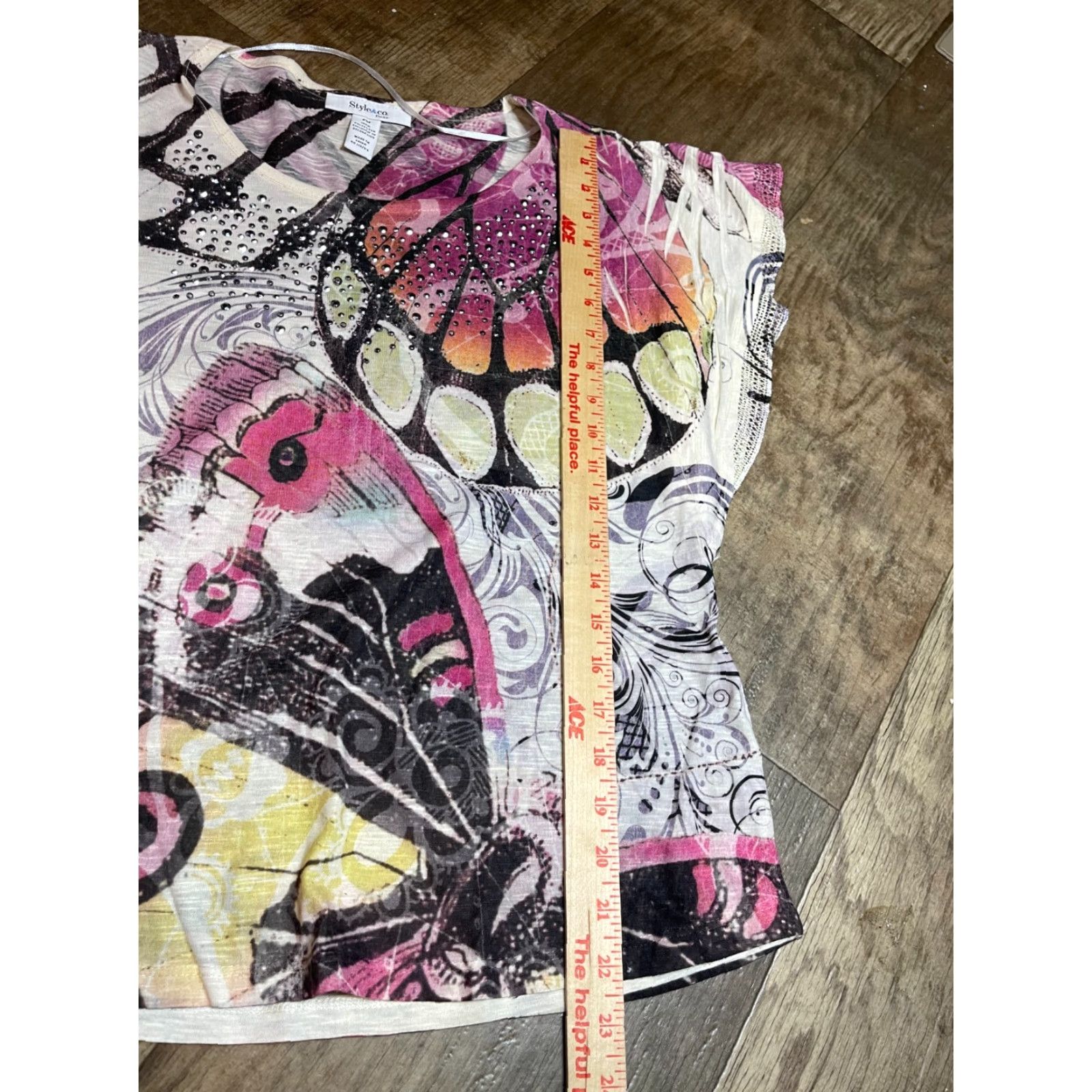 Style & Co STYLE & CO Shirt Womens PM Petite Med Short Sleeve Butterfly Colorful Blouse, Multi-Color, Petites, Regular Fit Size M / US 6-8 / IT 42-44 - 2 Thumbnail