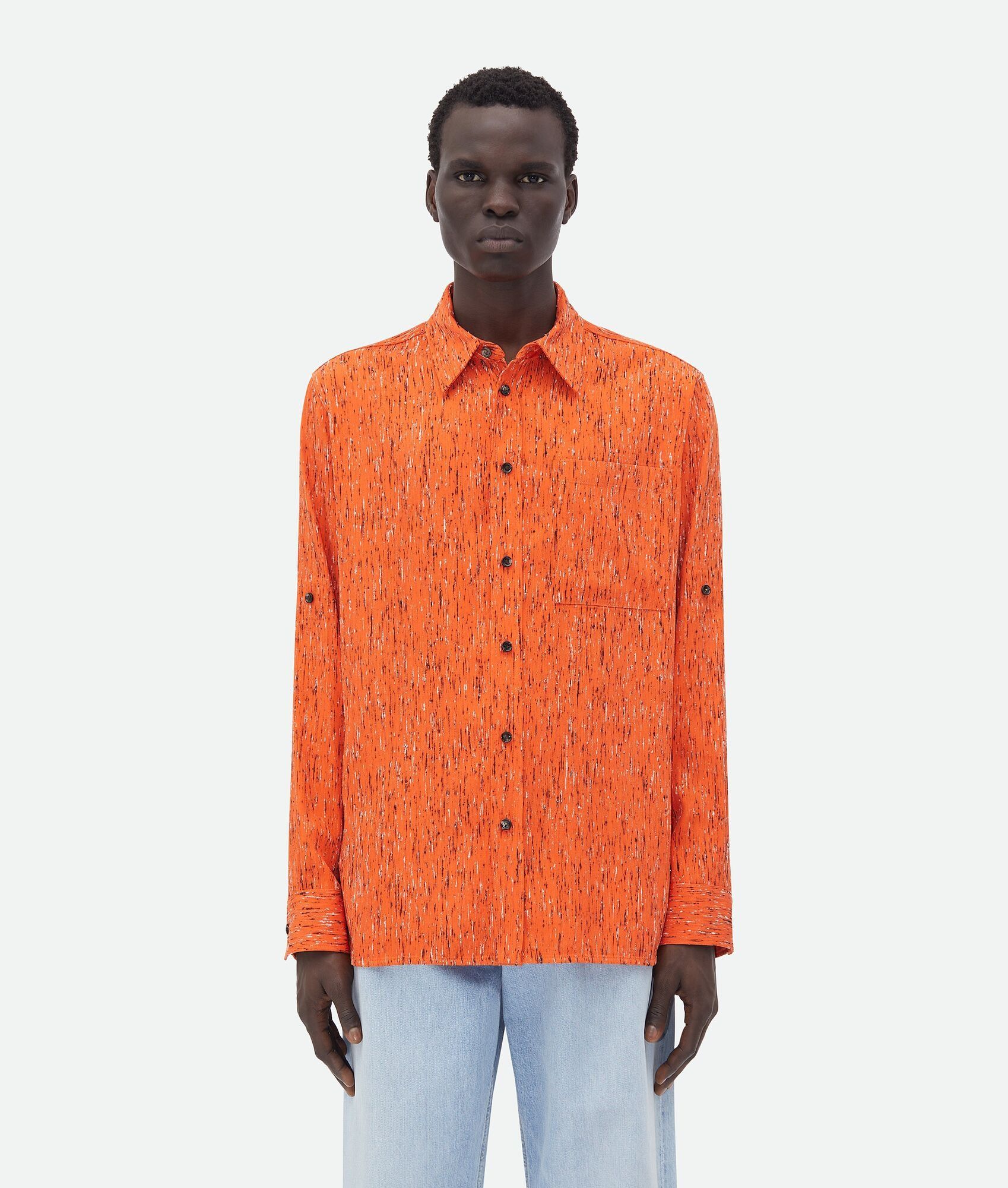 Bottega Veneta o1w1db10825 Textured Viscose Stripe Shirt "BV" Embroidery Size US M / EU 48-50 / 2 - 1 Thumbnail