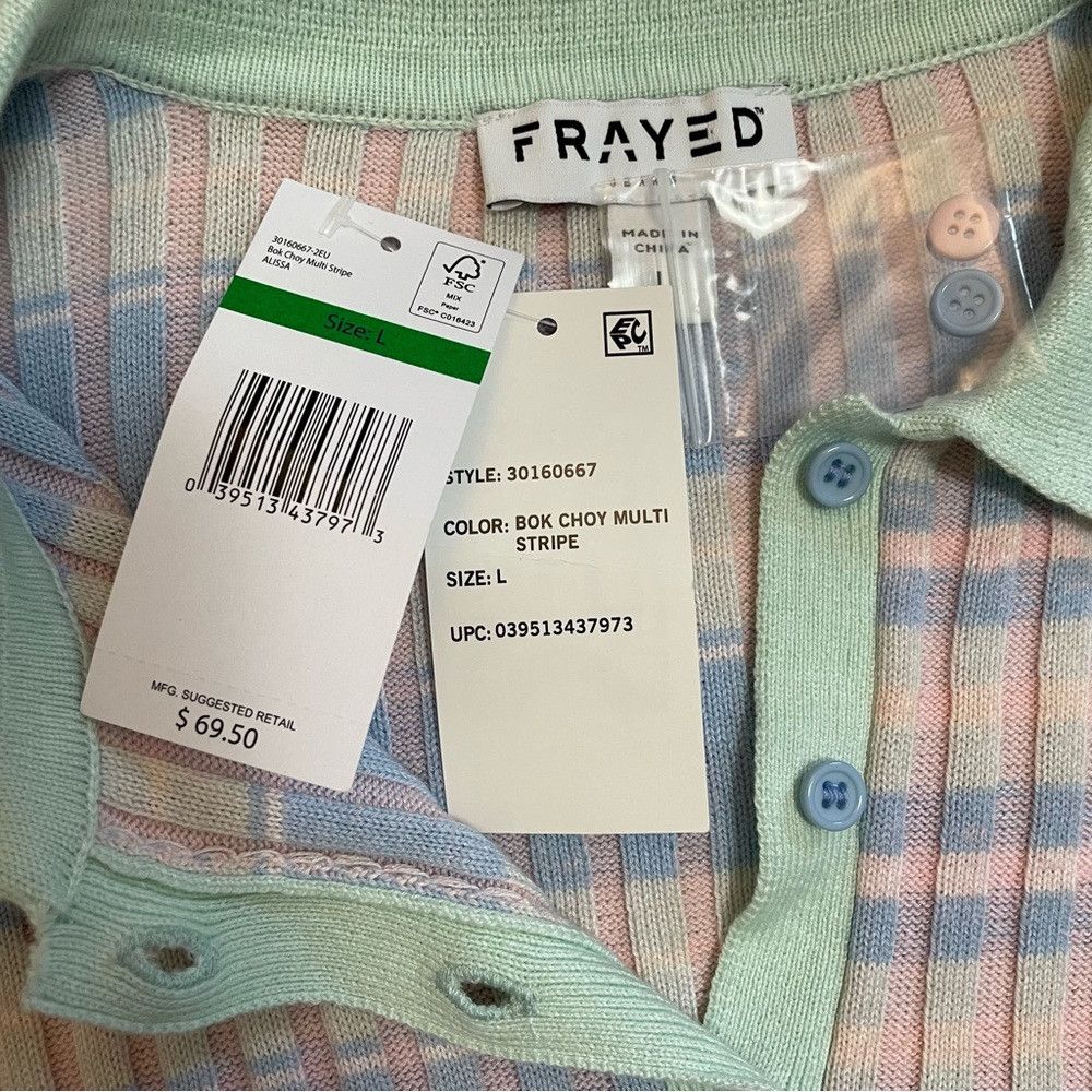 Other NWT New Frayed Alissa Crop Striped Ribbed Short Sleeve Cott Size L / US 10 / IT 46 - 8 Thumbnail