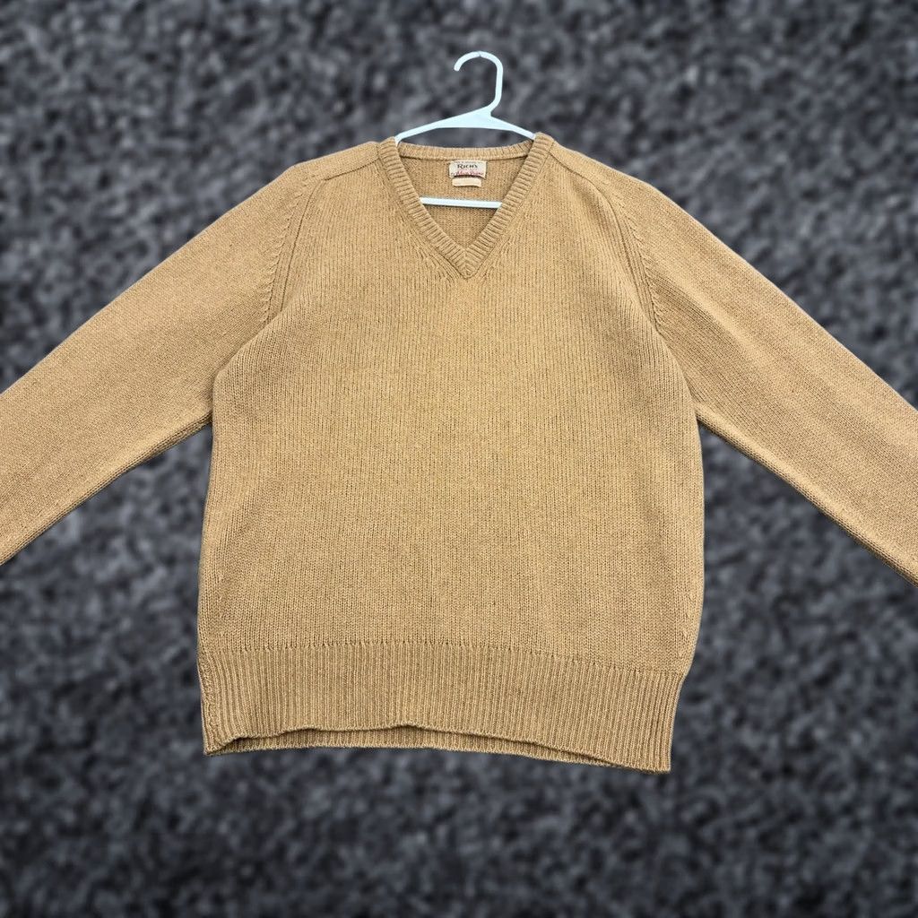 Camel VINTAGE Alan Paine Sweater Mens Camel Vneck Luxury 100 Camelhair Made in England Size US M / EU 48-50 / 2 - 1 Thumbnail