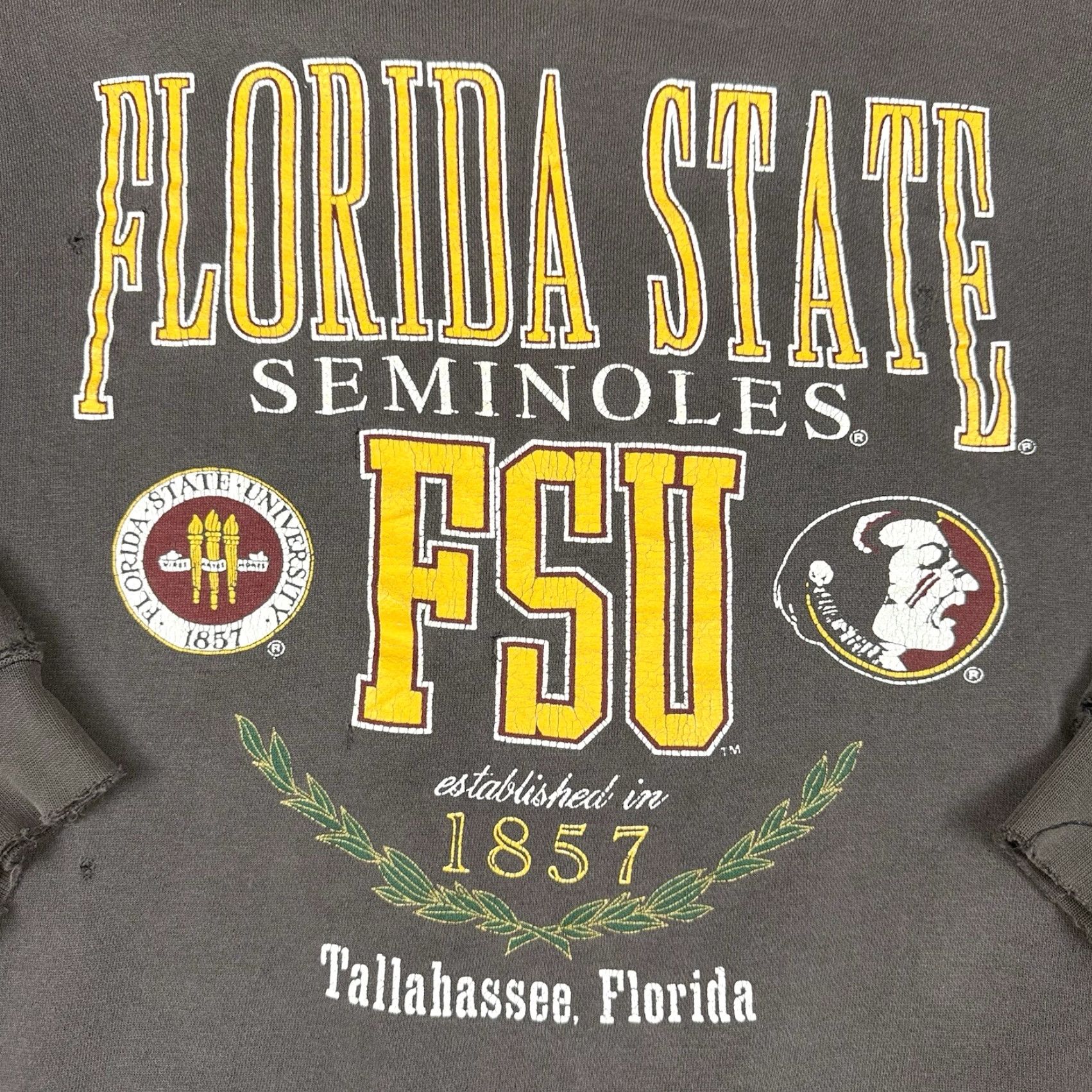 Vintage VINTAGE Florida State University Sweatshirt Mens XL Gray FSU Seminoles Distressed Thrash Size US XL / EU 56 / 4 - 3 Thumbnail