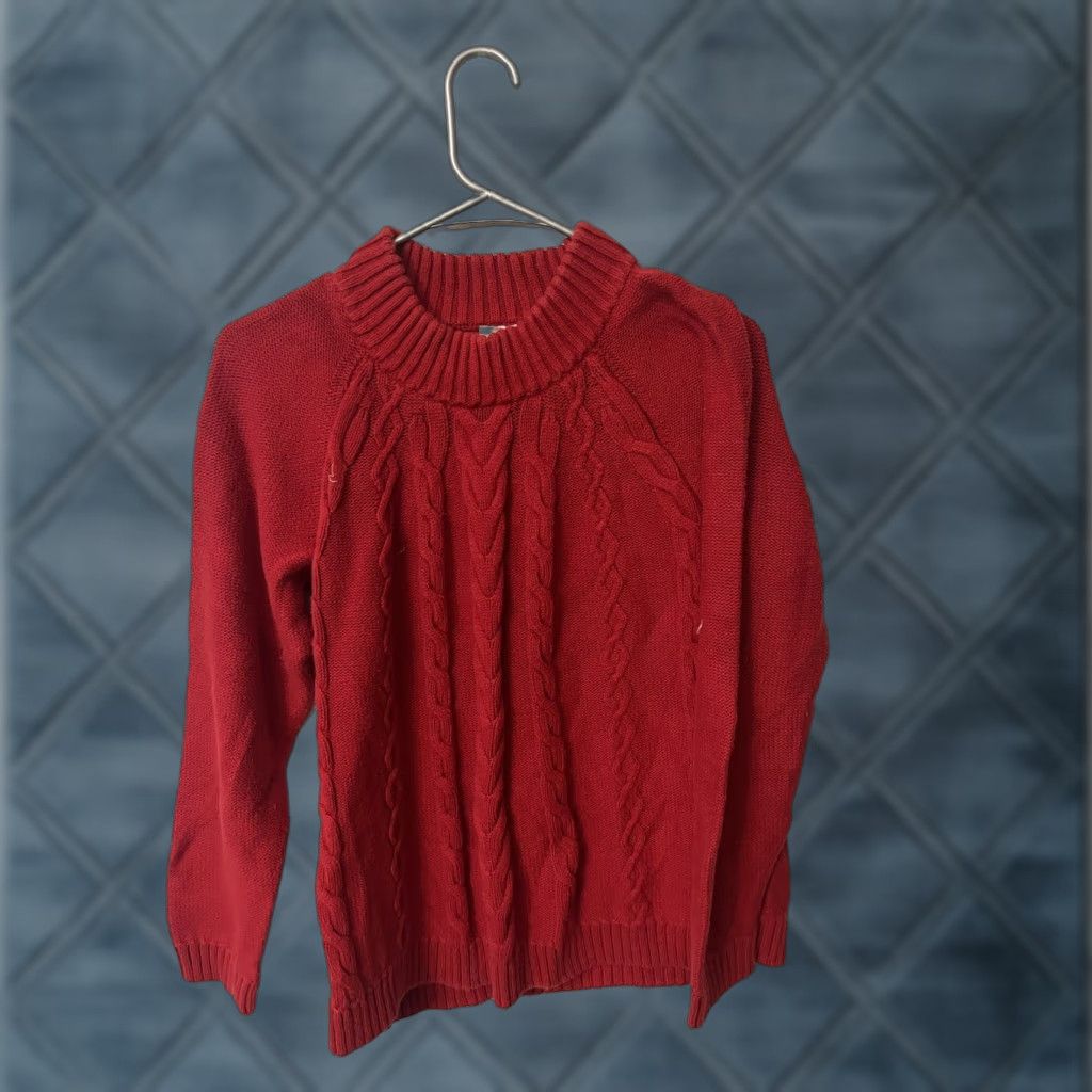 Talbots Talbots Petite Large PL Heavyweight Cable Knit Sweater Mock Neck Red Womens Pullover Knit Size L / US 10 / IT 46 - 1 Thumbnail