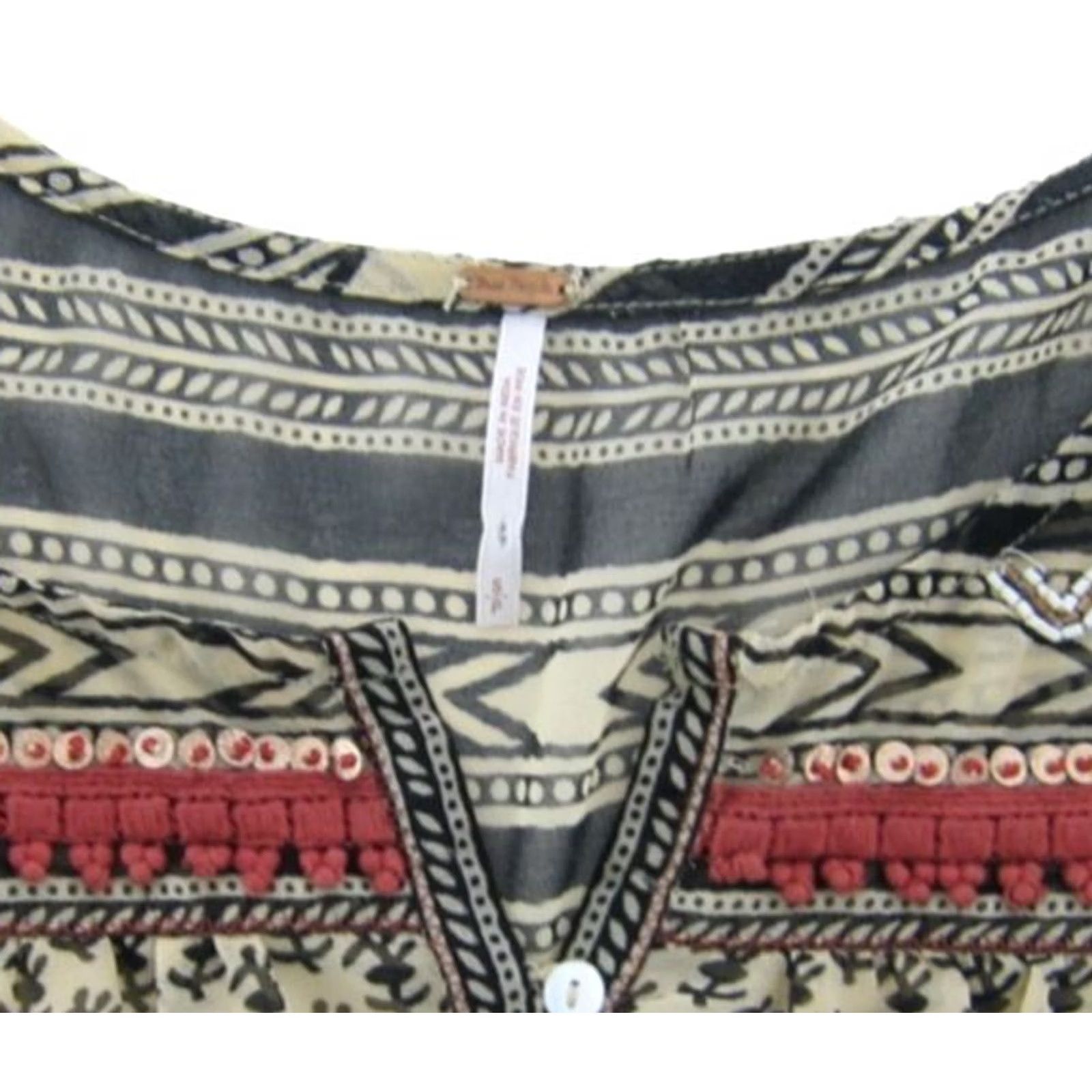 Free People Free People Brown Black Pink Beaded Sheer Pocket Long Sleeve Tunic Blouse Small Size S / US 4 / IT 40 - 3 Thumbnail