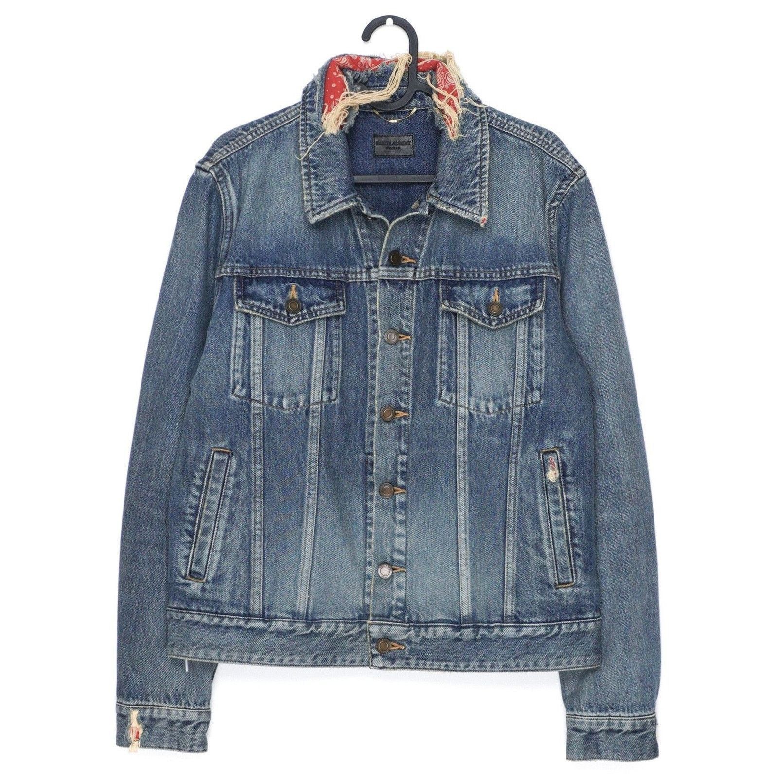 Saint Laurent Paris Distressed Canban Bandana Denim Jacket